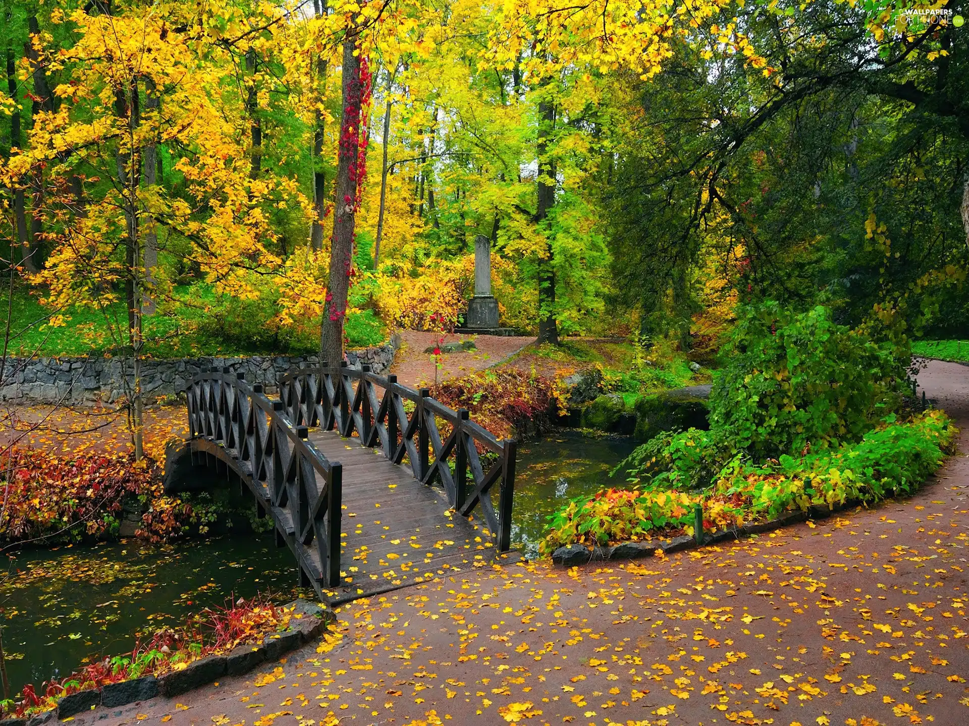autumn, Park, bridges