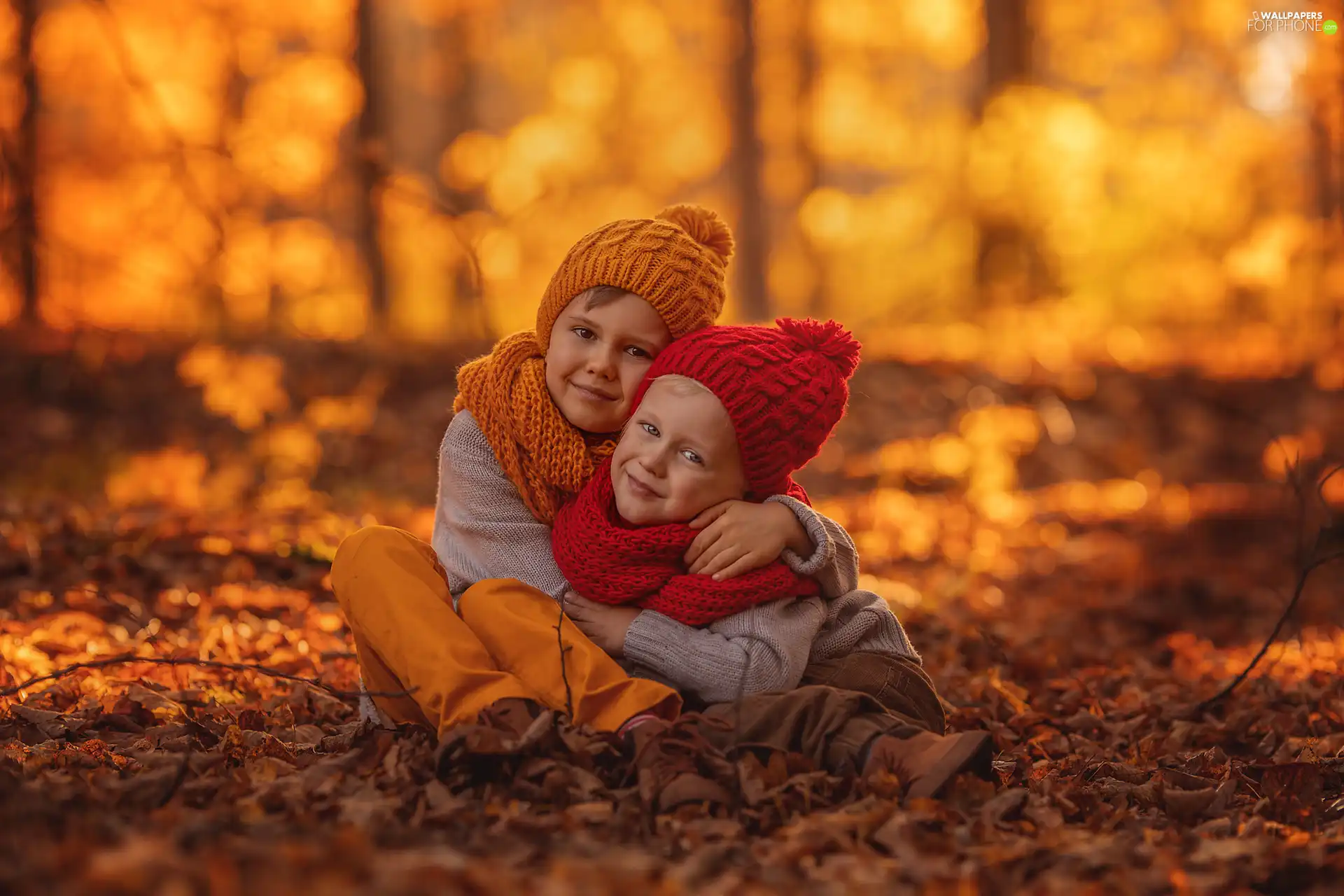 Leaf, autumn, caps, Scarves, Kids