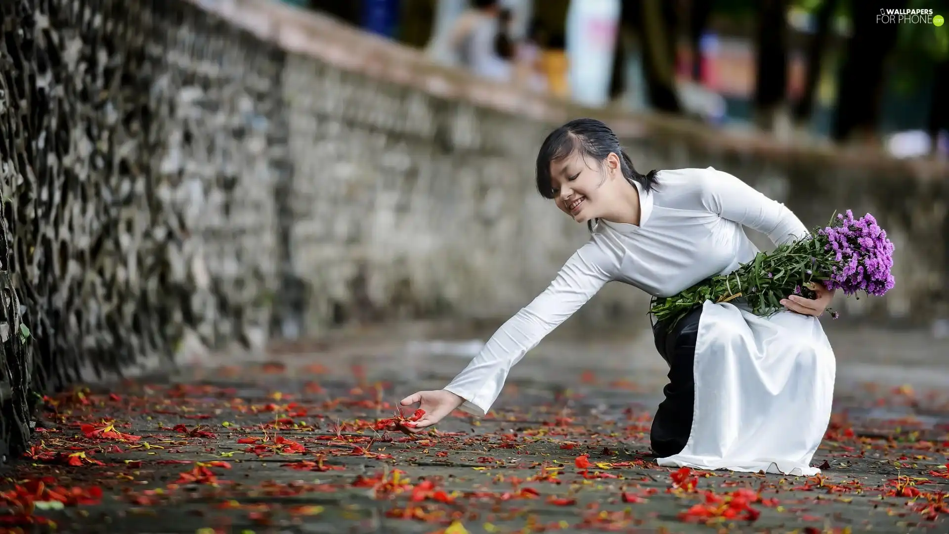 Autumn, Leaf, bouquet, flowers, Women
