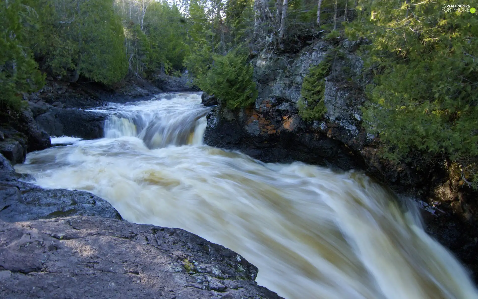 autumn, waterfall, rocks