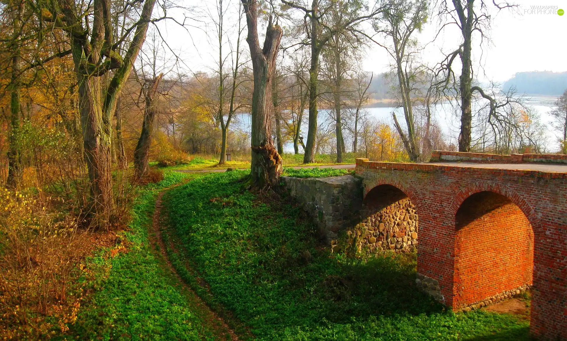 autumn, bridge, ruin