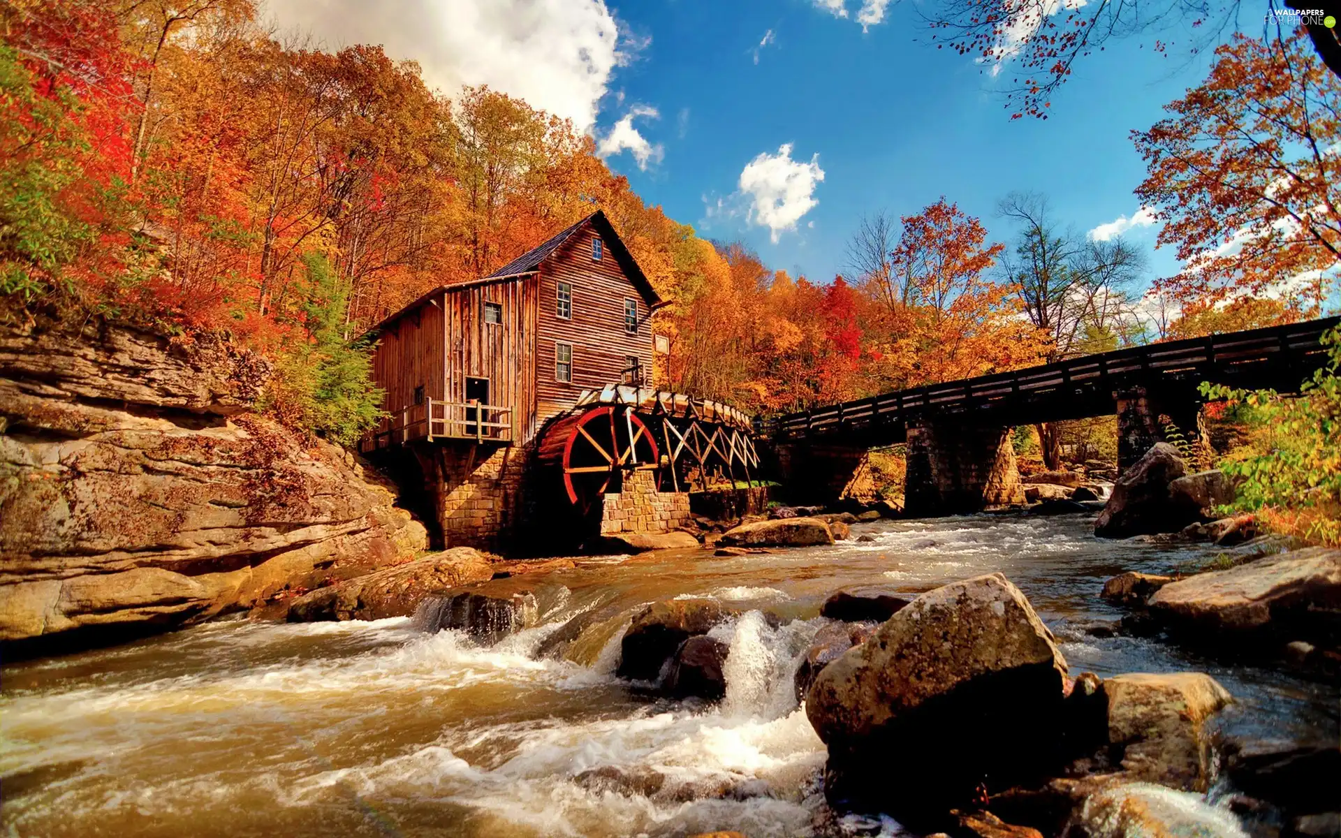 Windmill, forest, autumn, River