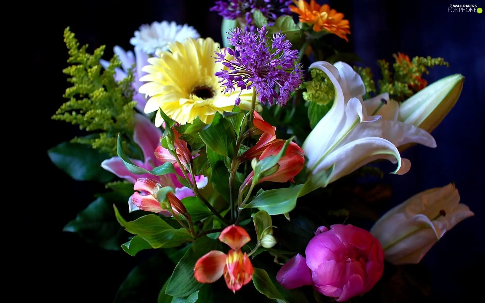 bouquet, dark, background, flowers