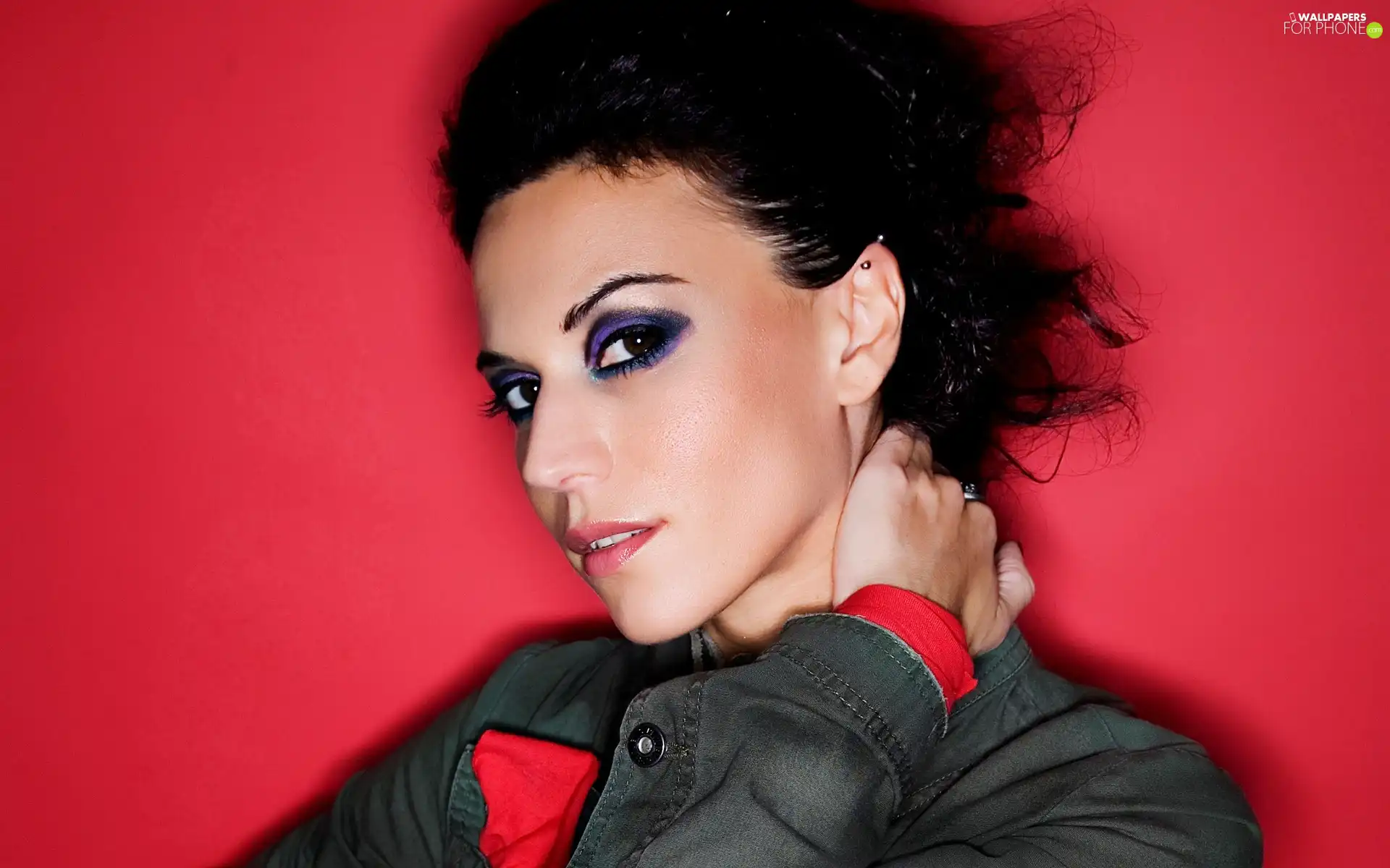 Women, Red, background, make-up