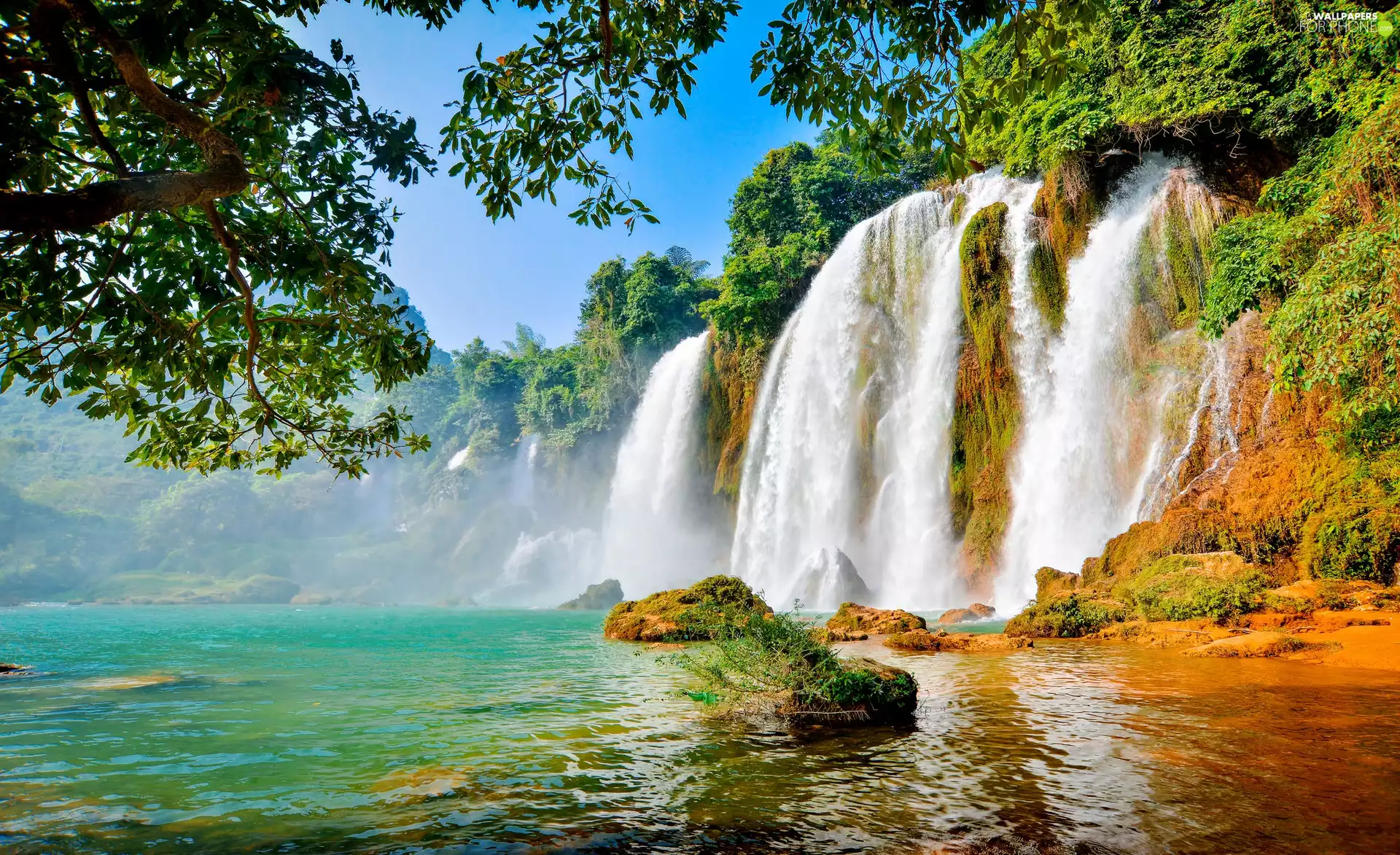 Wietnam, trees, viewes, Ban Gioc Waterfall