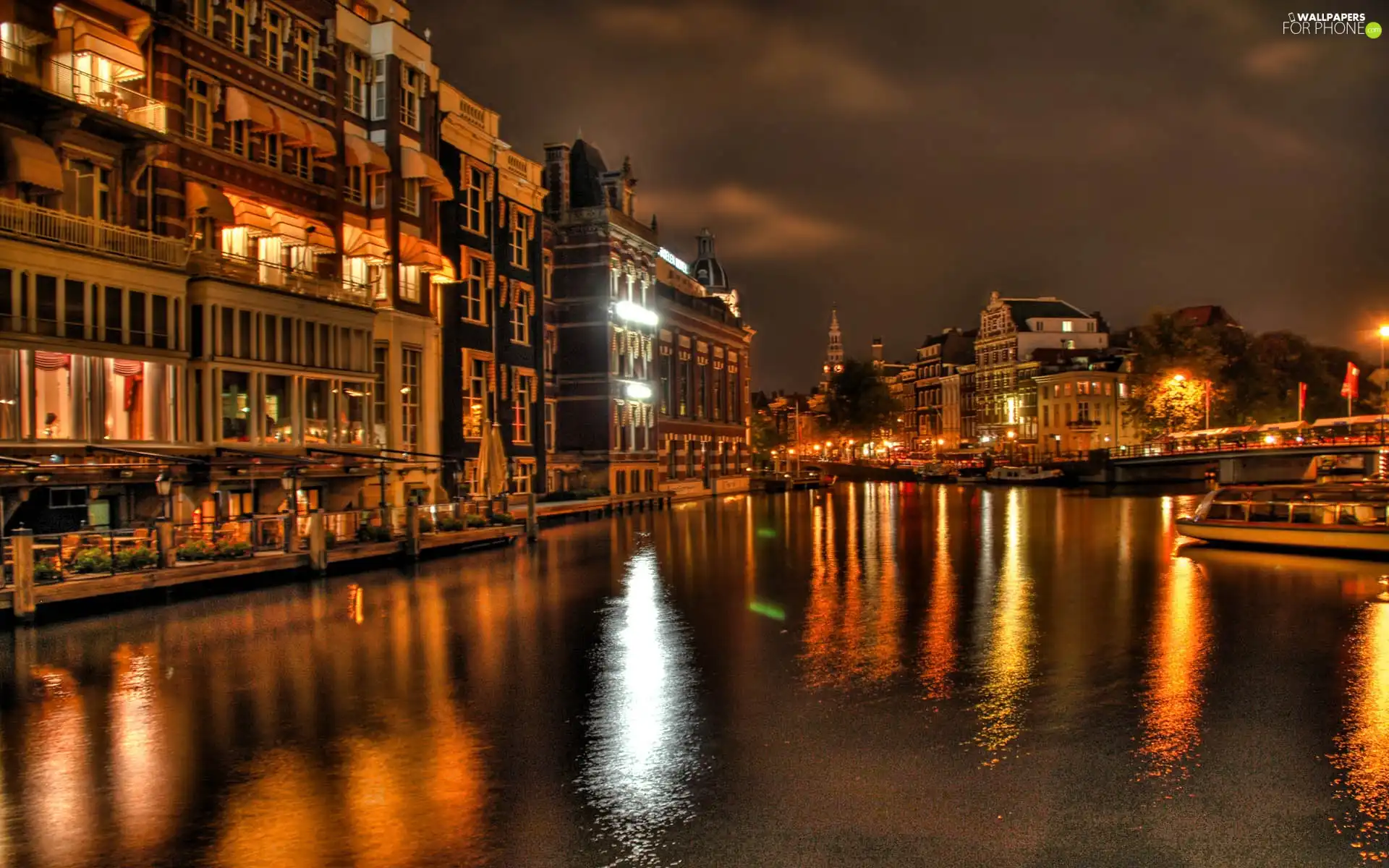 Venice, River, Barges, night