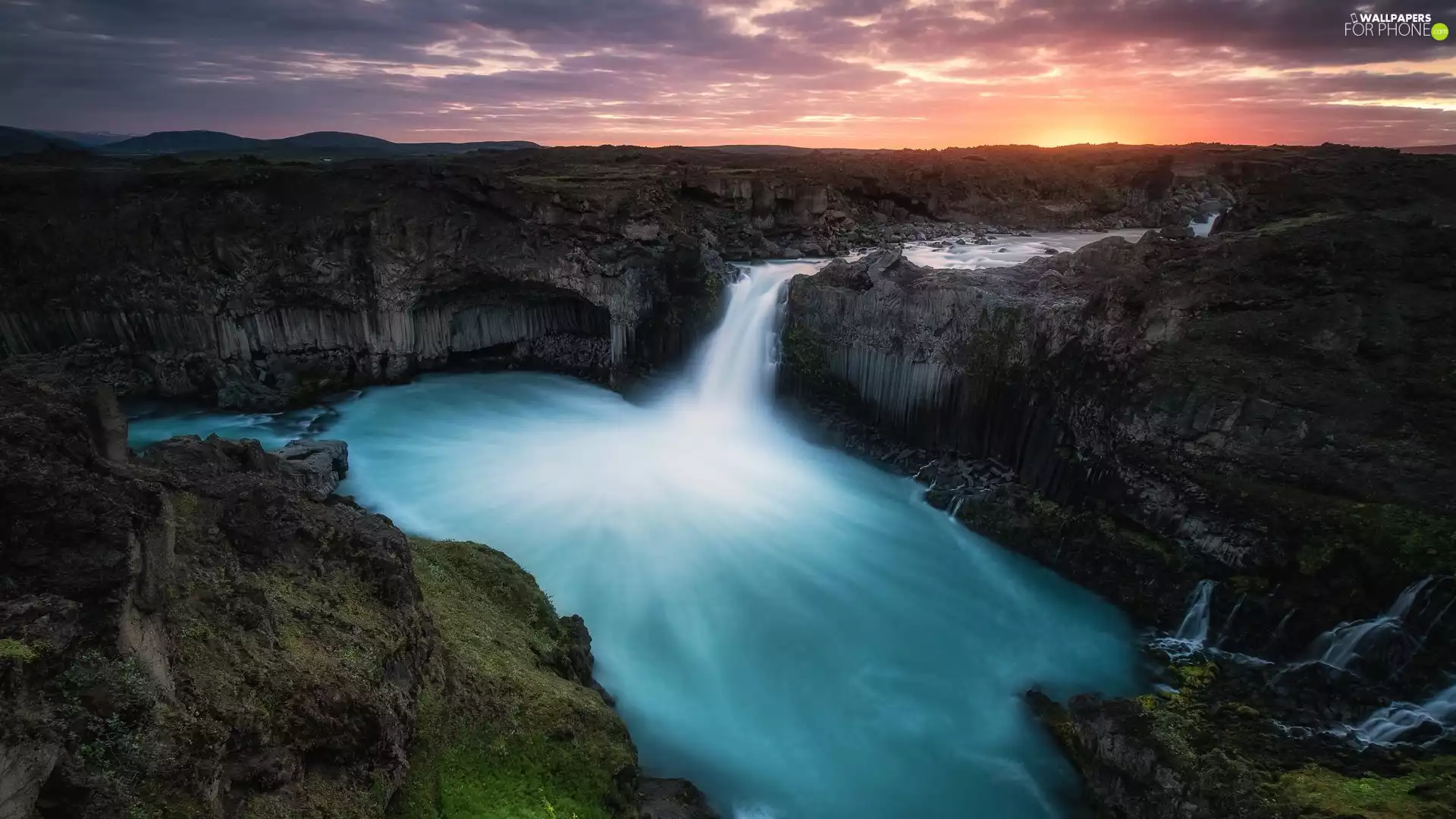 Basalt, iceland, Skjalfandafljot River, Great Sunsets, rocks, Aldeyjarfoss Waterfall