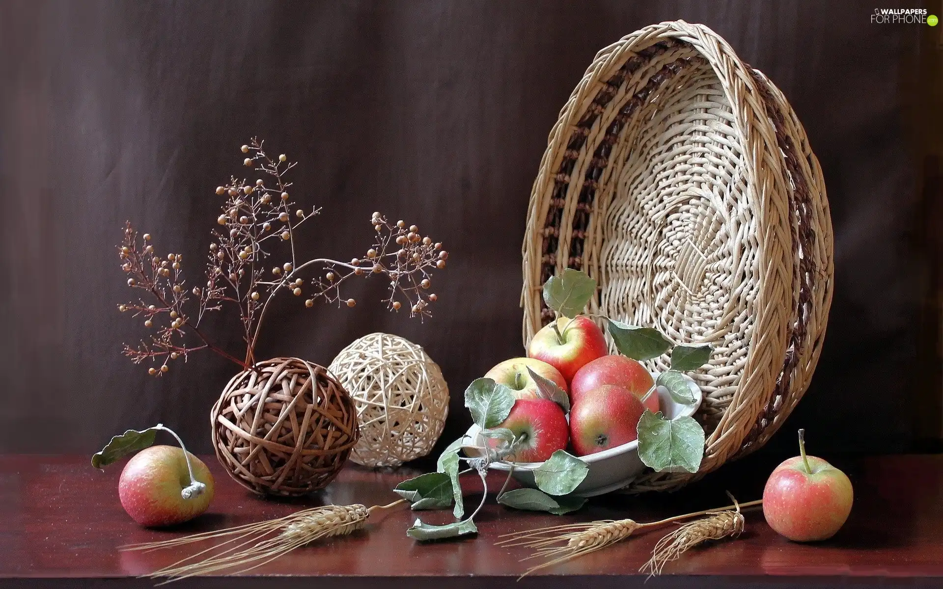 composition, Ears, basket, apples