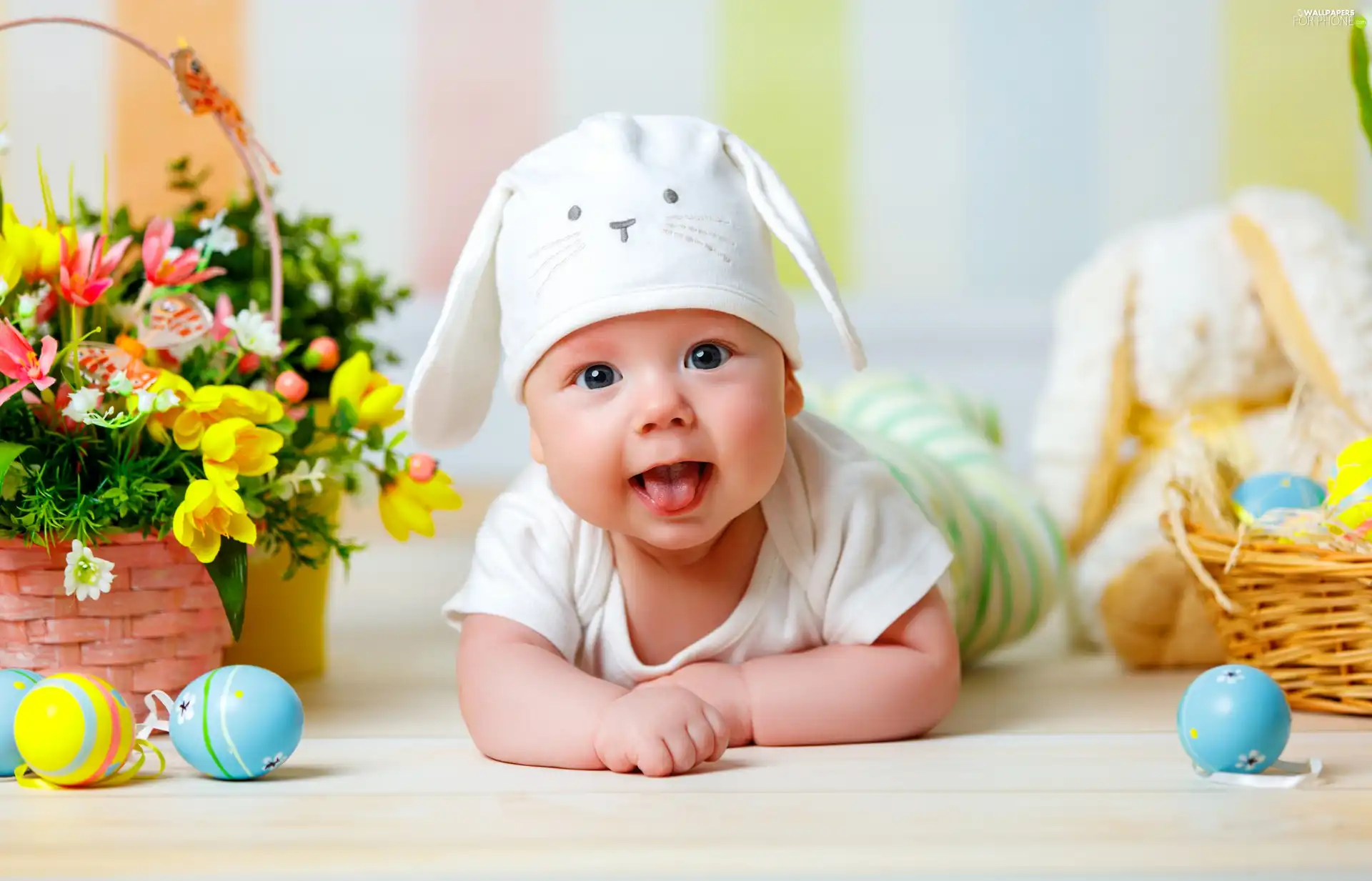 decoration, babe, eggs, Bonnet, Easter, basket, Flowers