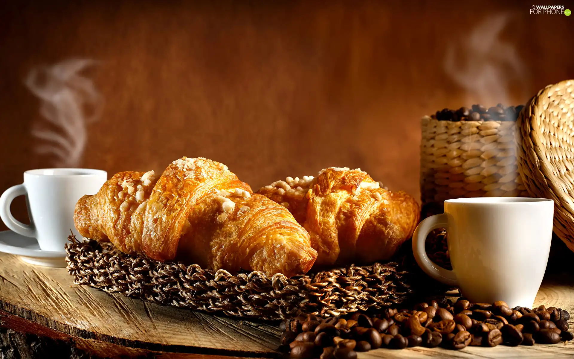 grains, coffee, Tray, cups, boarding, Croissant, croissants, basket