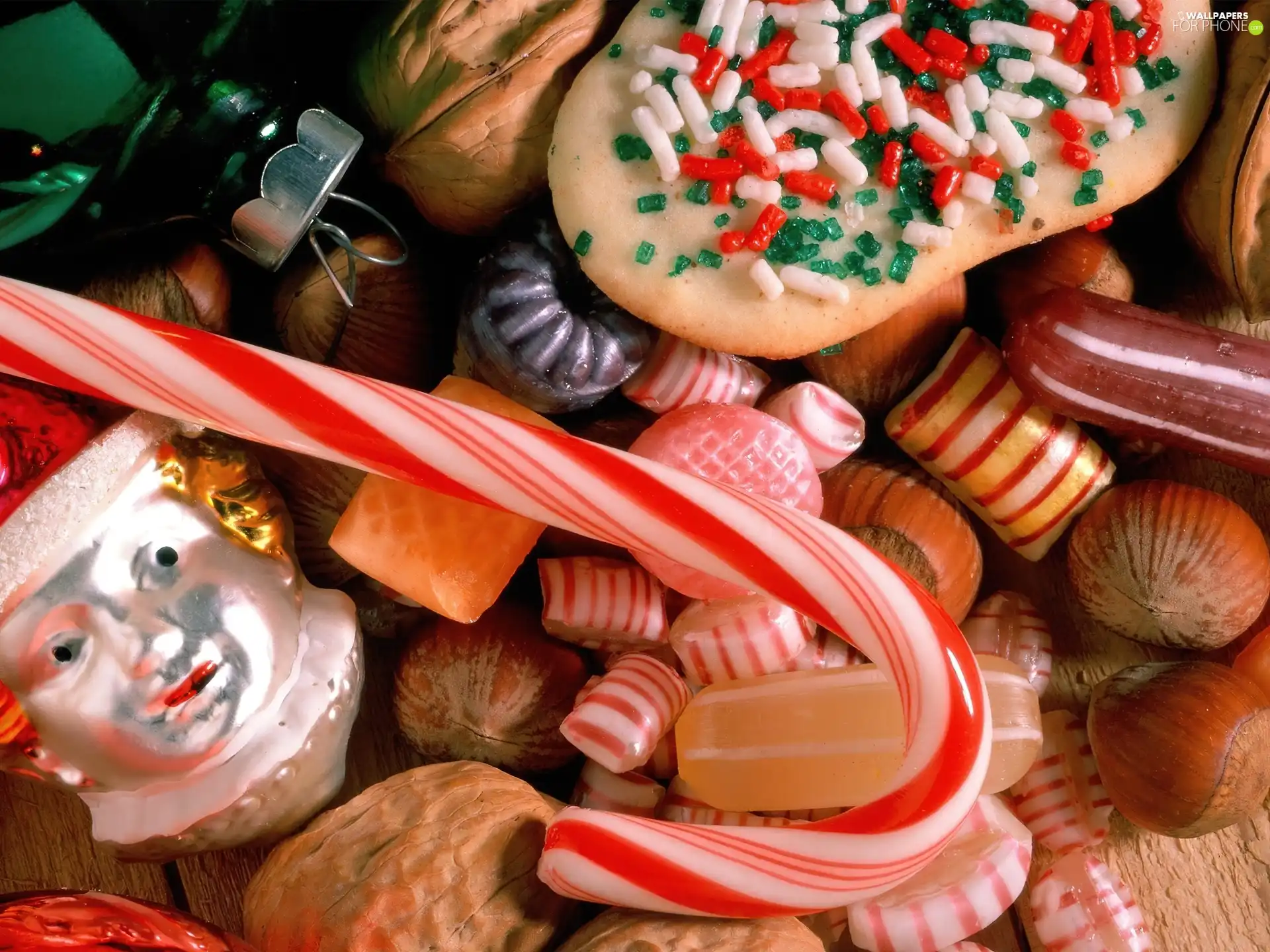 baubles, christmas, Candies, nuts, different
