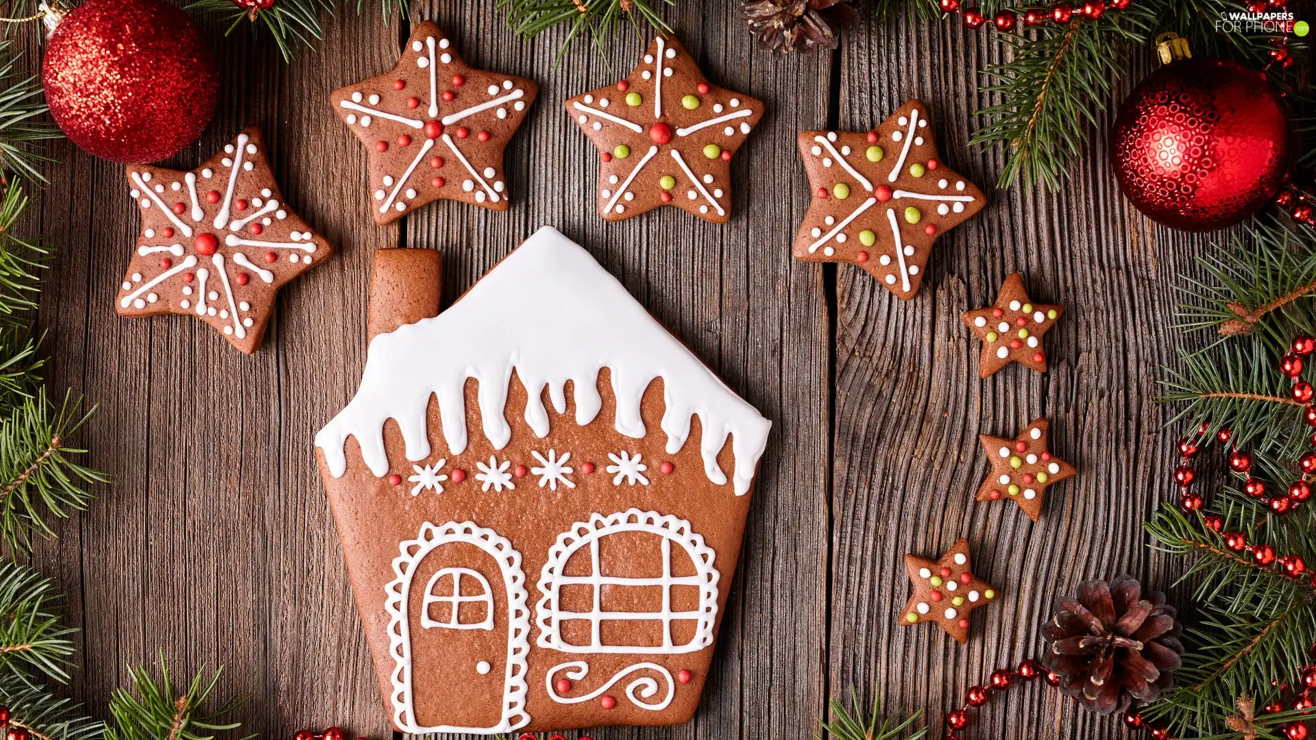 Twigs, Christmas, cones, baubles, beads, ginger