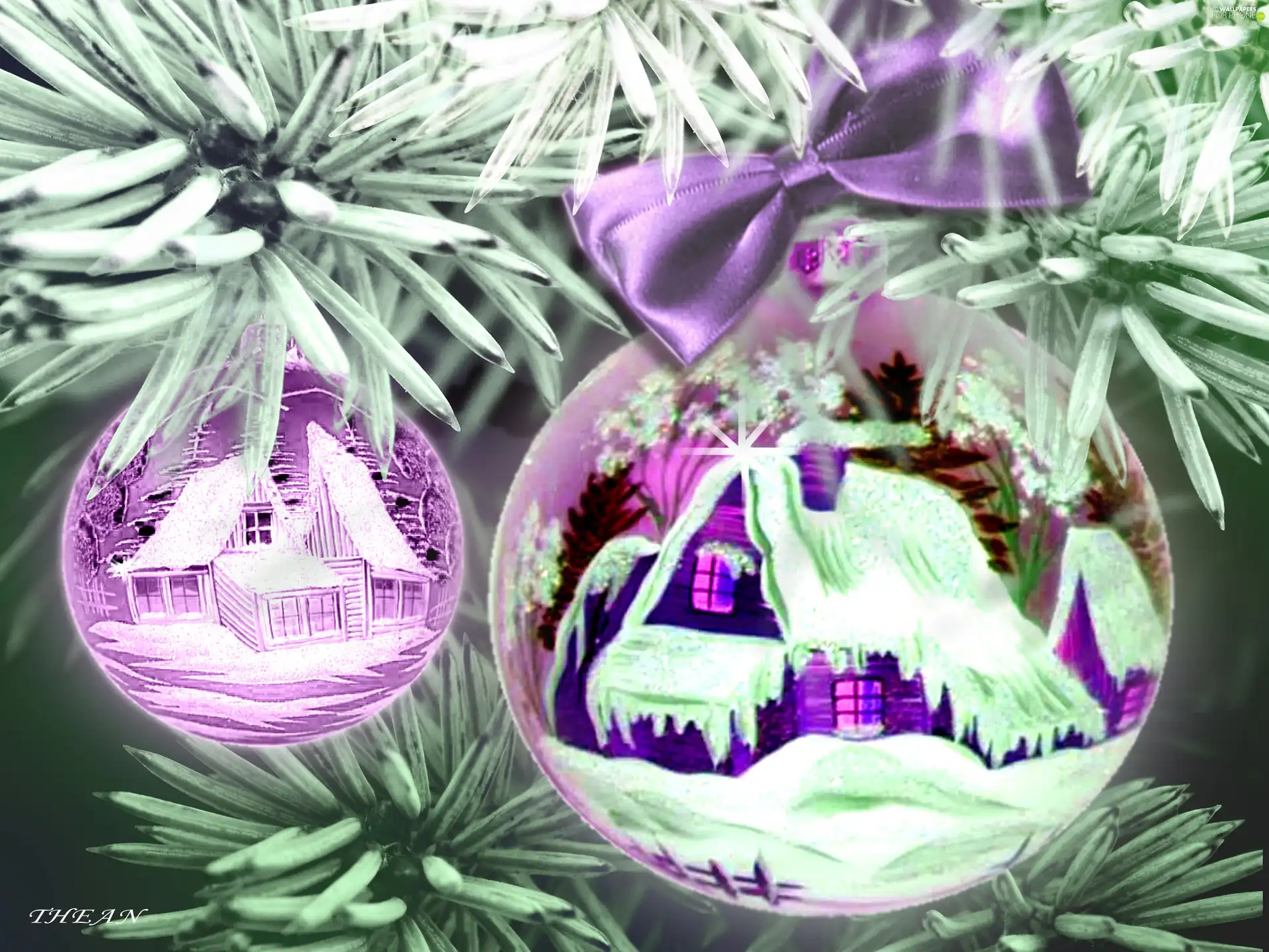 christmas tree, purple, baubles