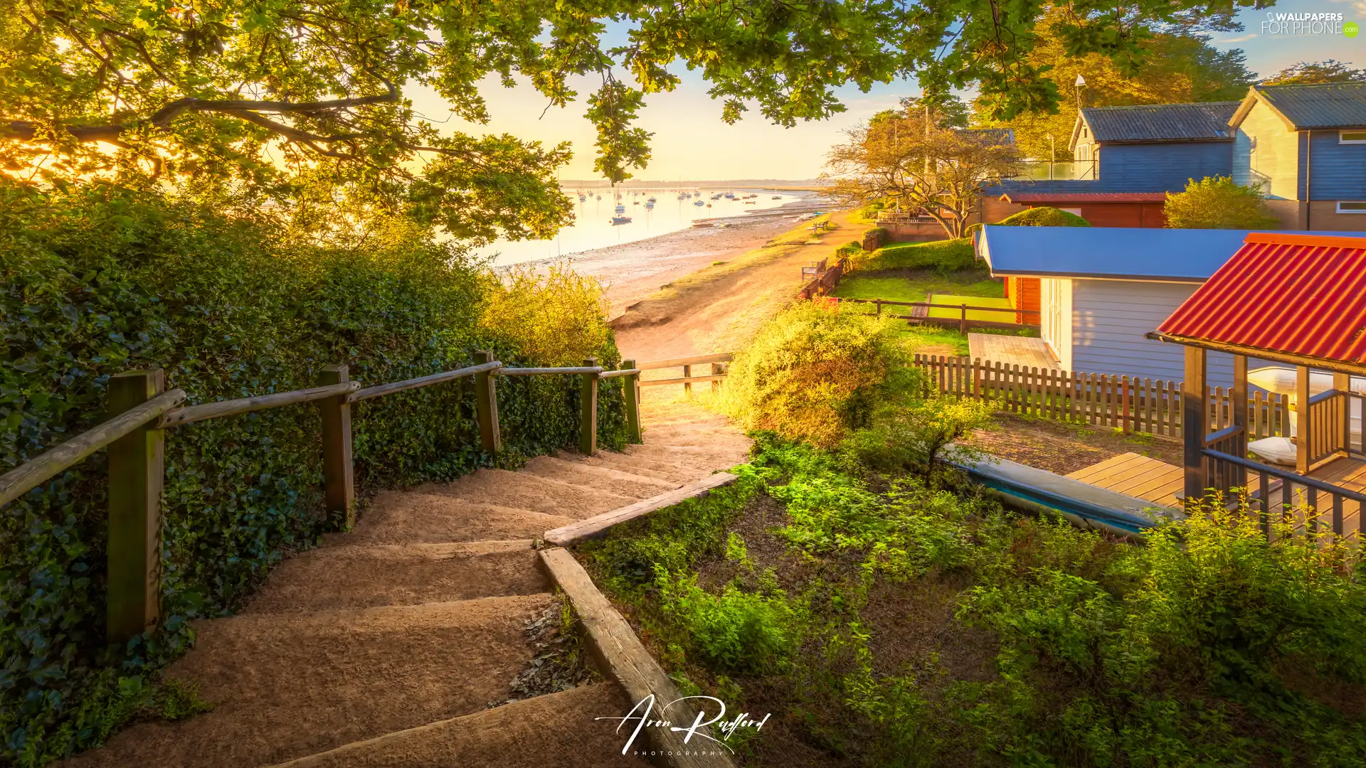 Houses, sea, Stairs, Beaches