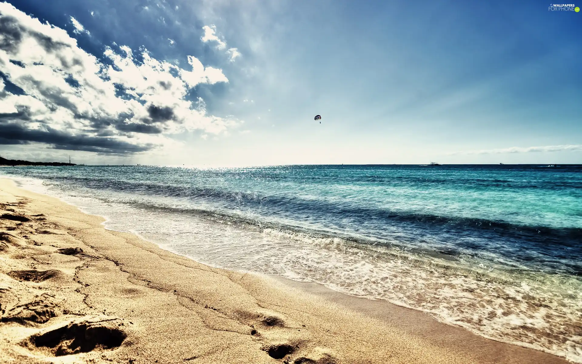 sea, clouds, Beaches, Waves