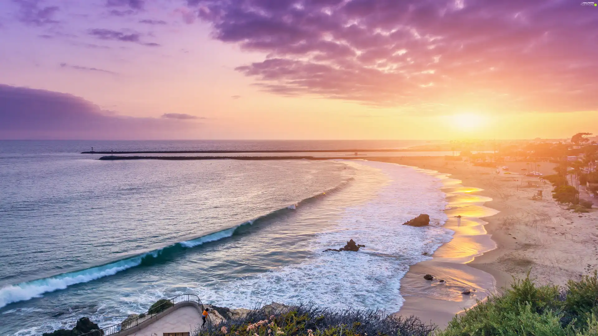 west, sea, Beaches, sun