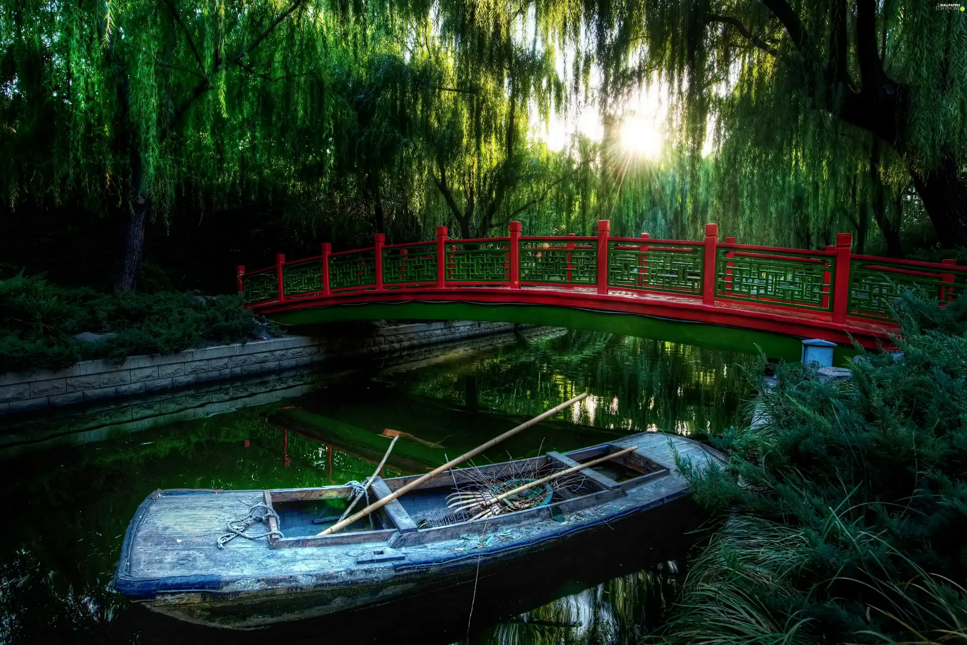 River, Red, Beijing, China, Boat, bridges