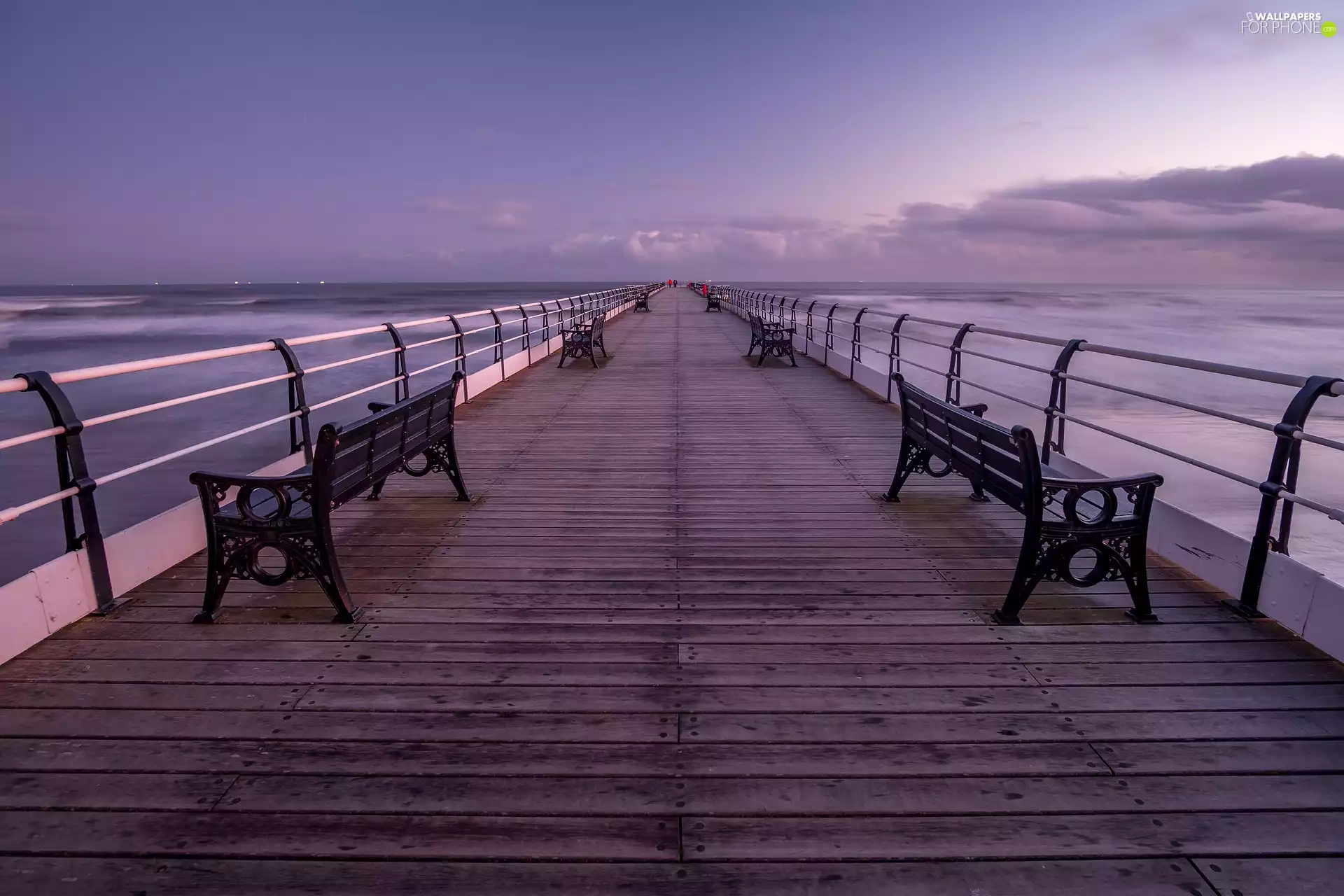 pier, sea, clouds, bench