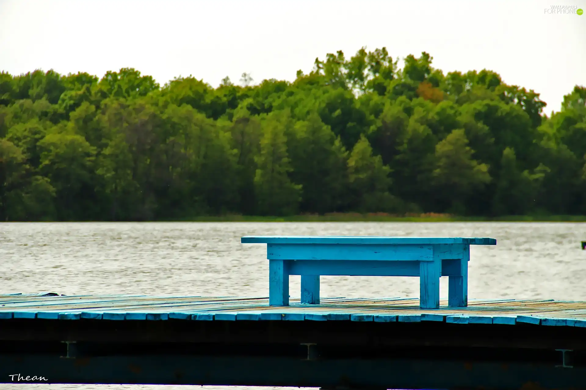 Platform, Blue, Bench, lake