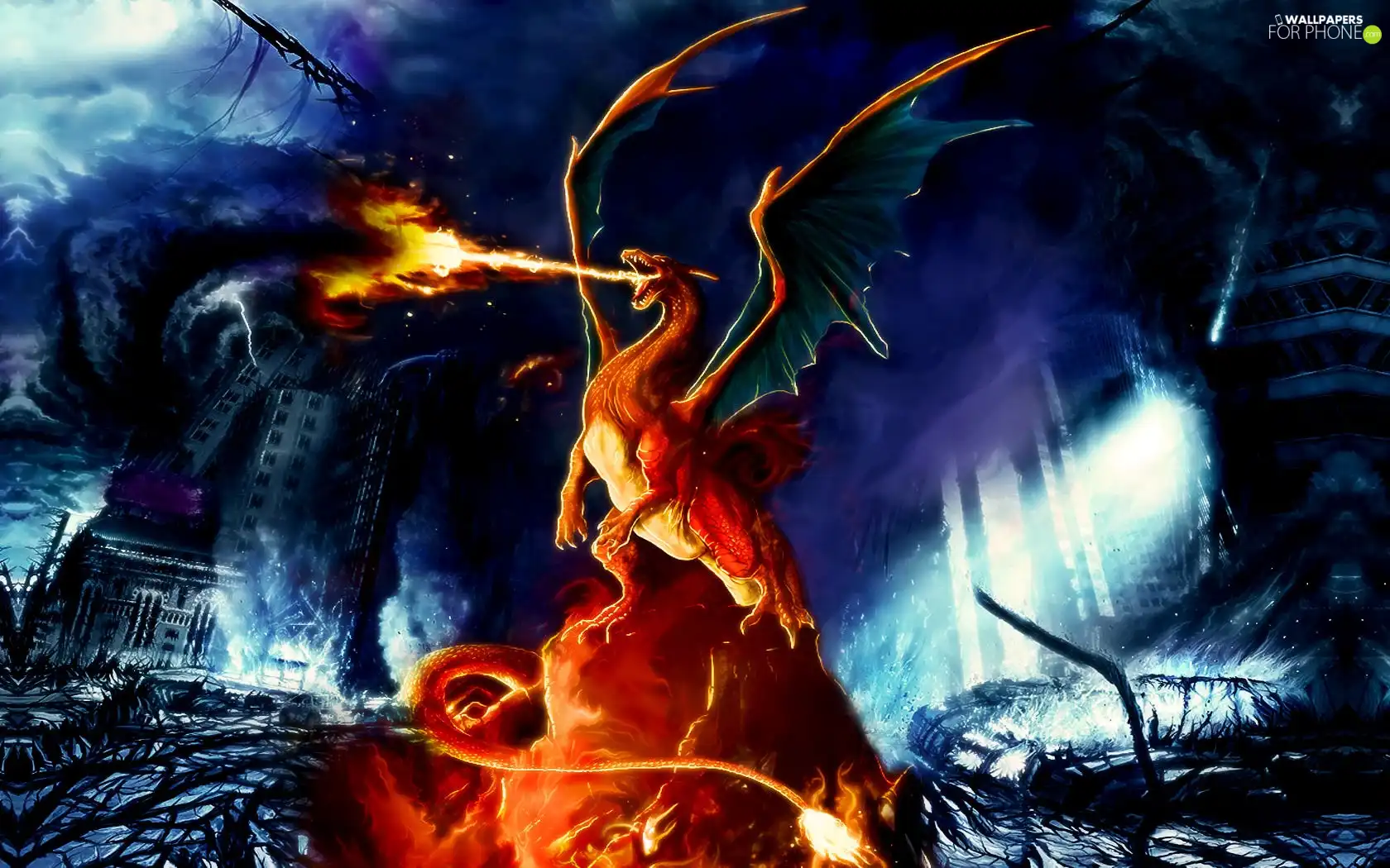 fantasy, Dragon, Big Fire
