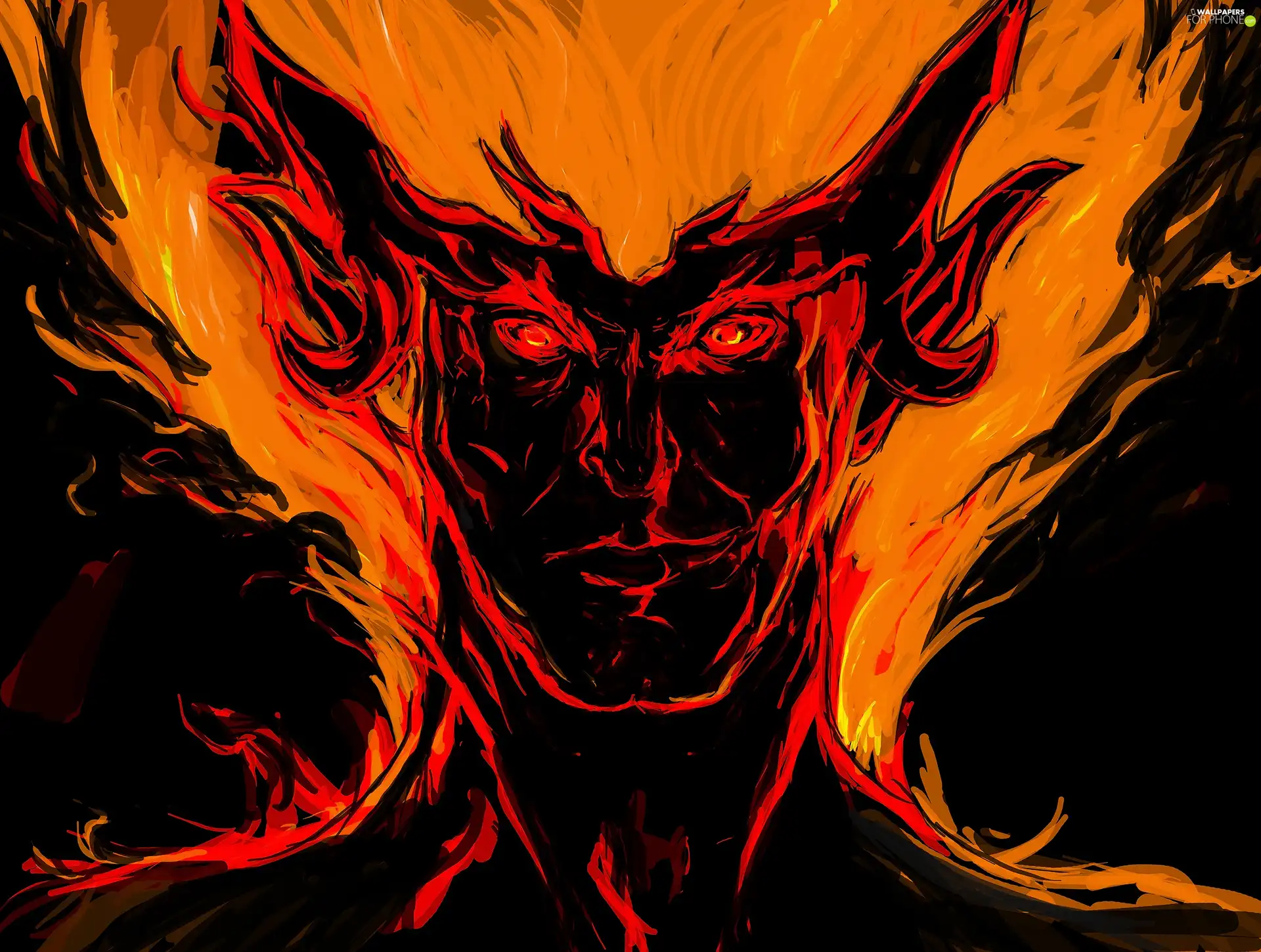 Big Fire, Flames, face, demon, 2D