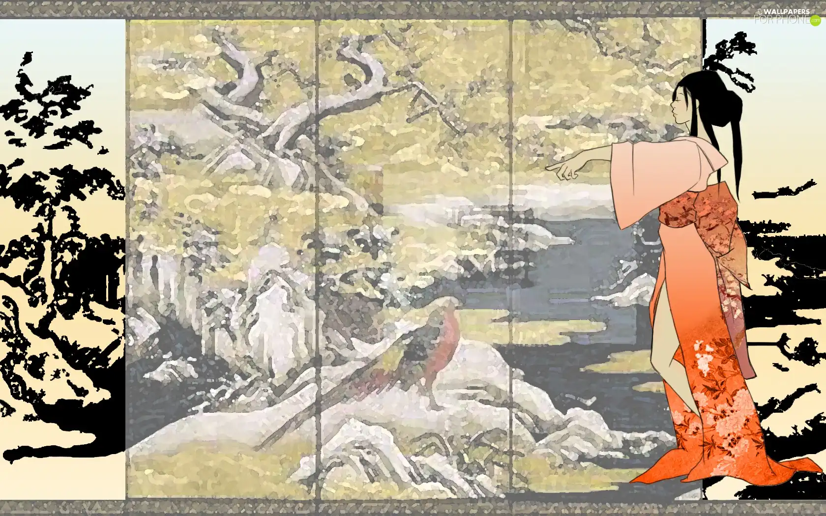 Bird, graphics, geisha