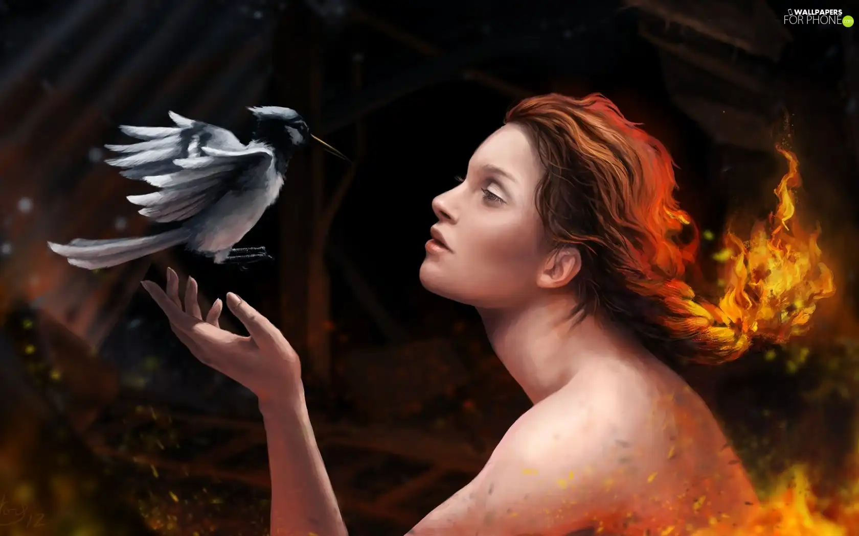 Women, Big Fire, Bird, pigtail