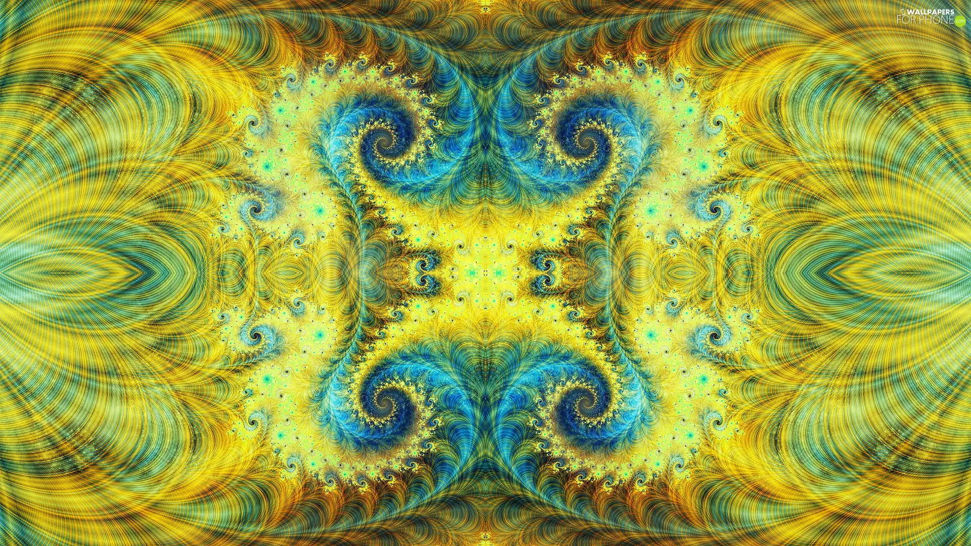 Yellow-Blue, spirals, model, Fraktal