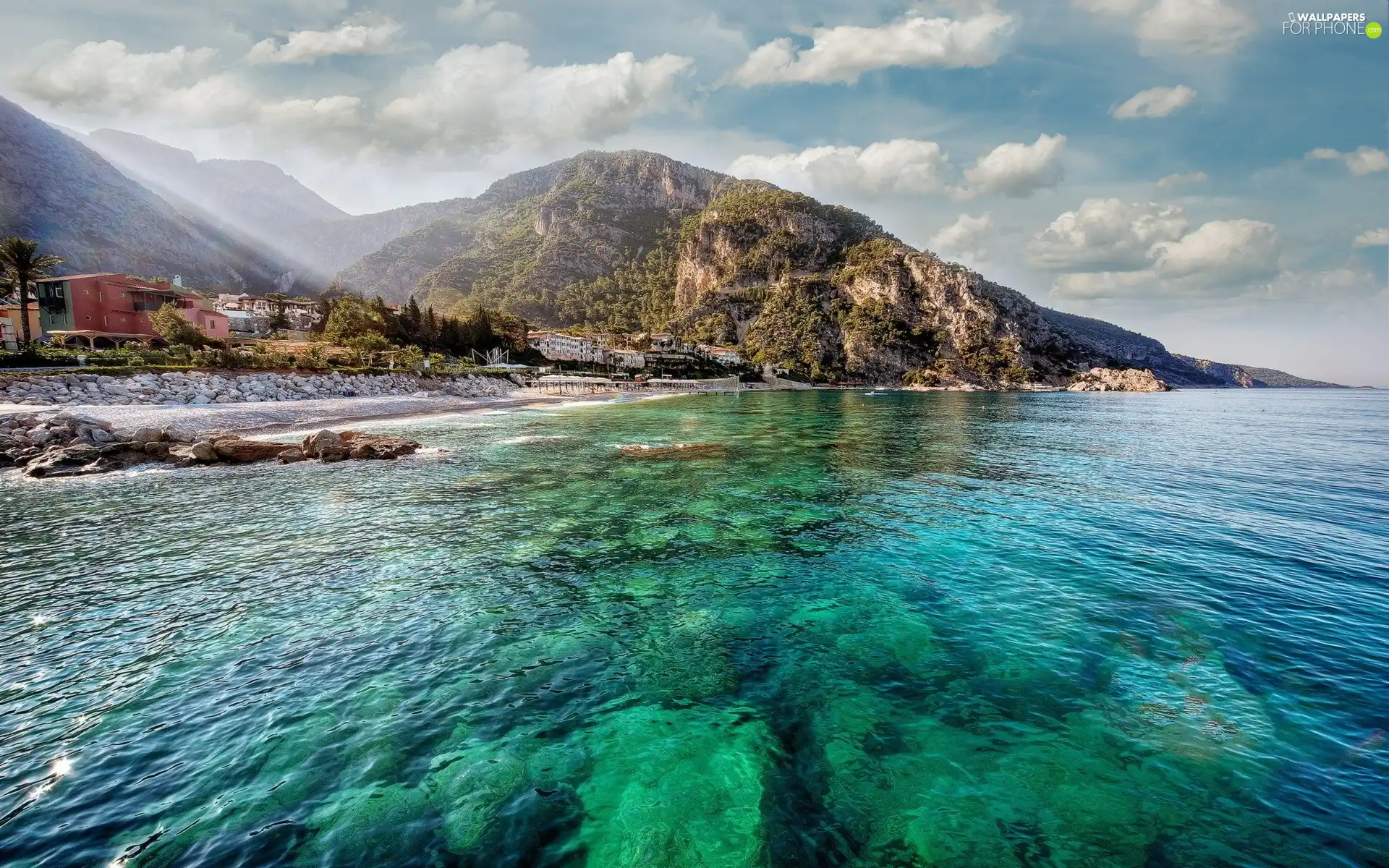 blue, water, lake, Stones, Mountains