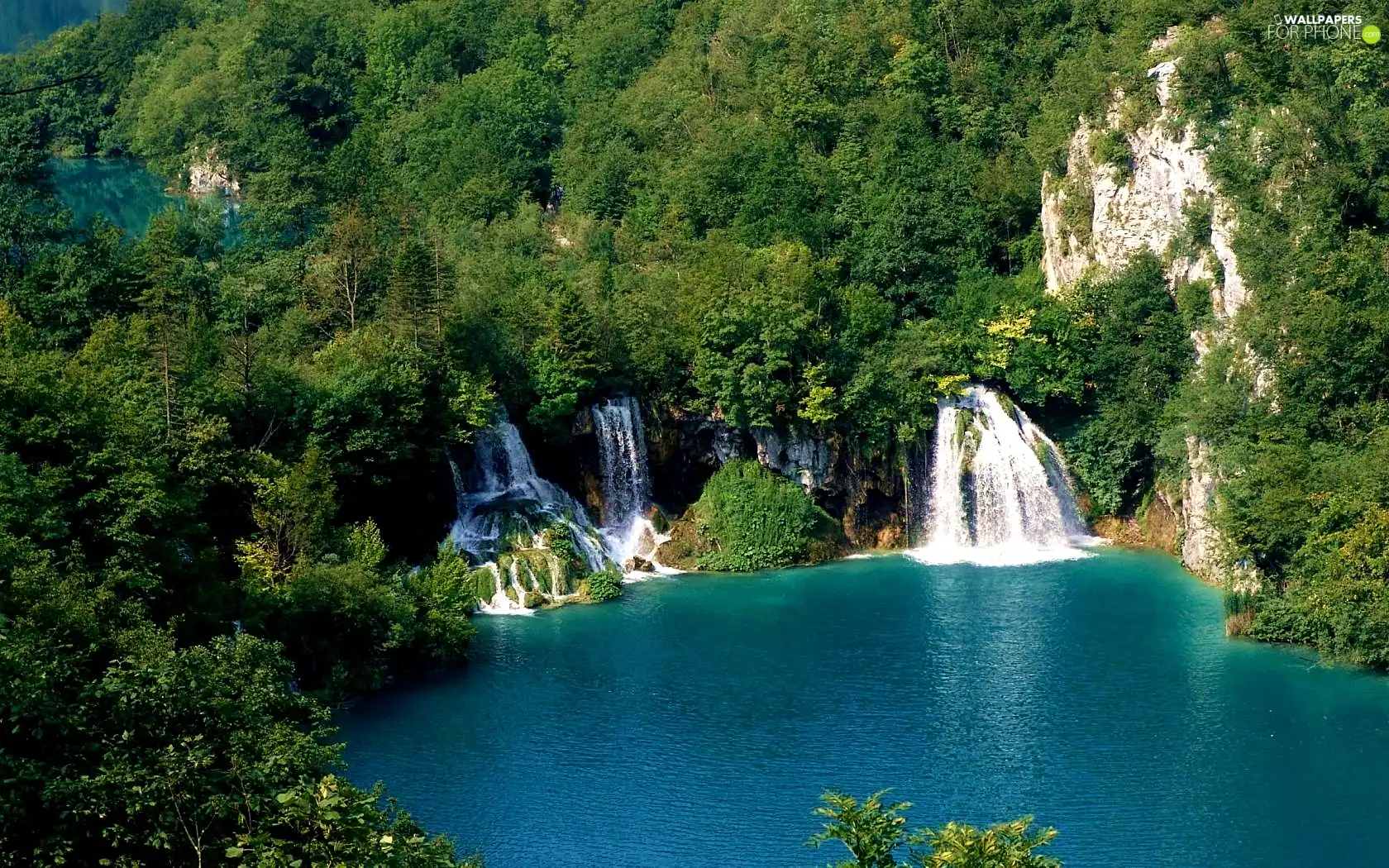 blue, water, trees, viewes, waterfall