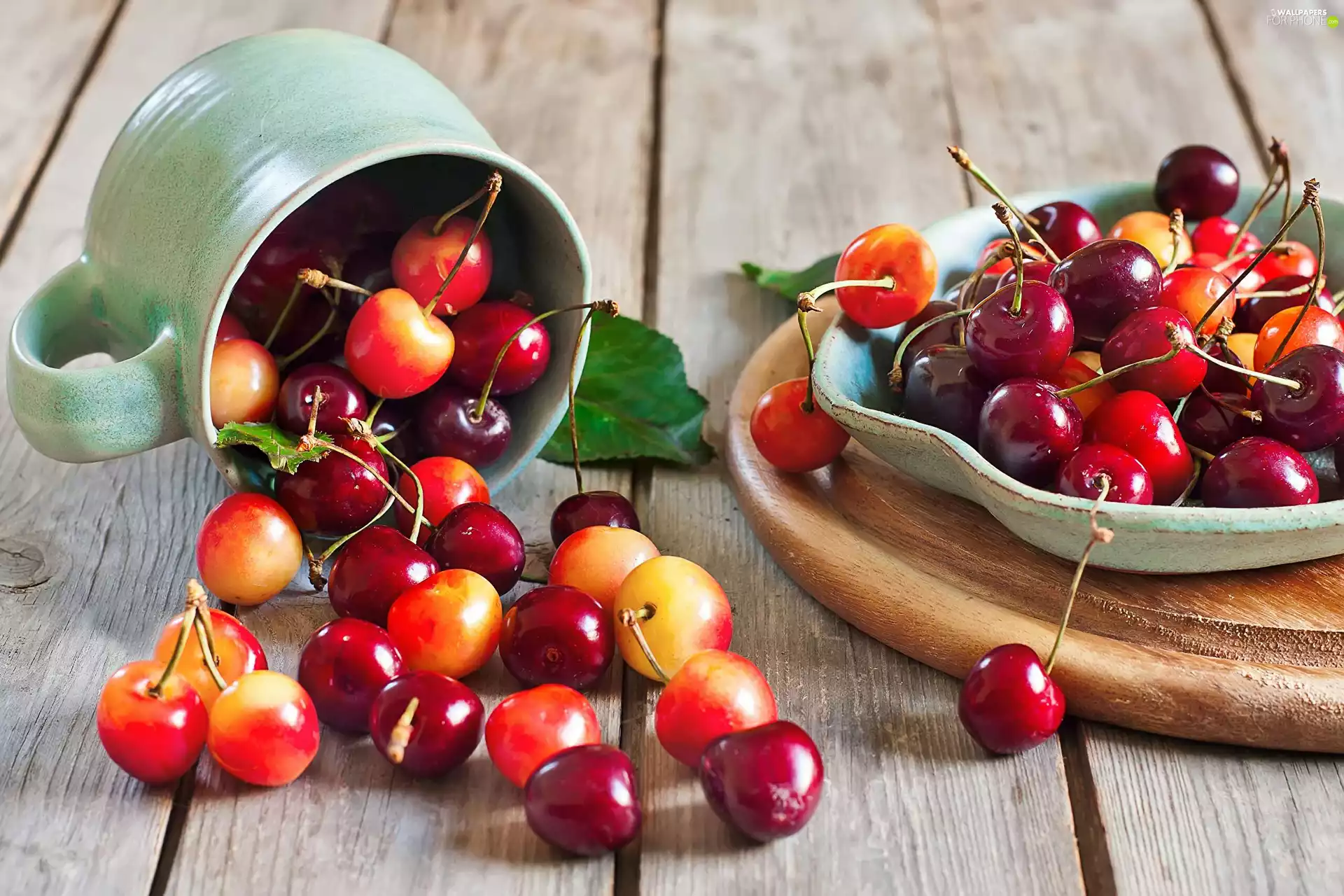 board, cherries, dishes