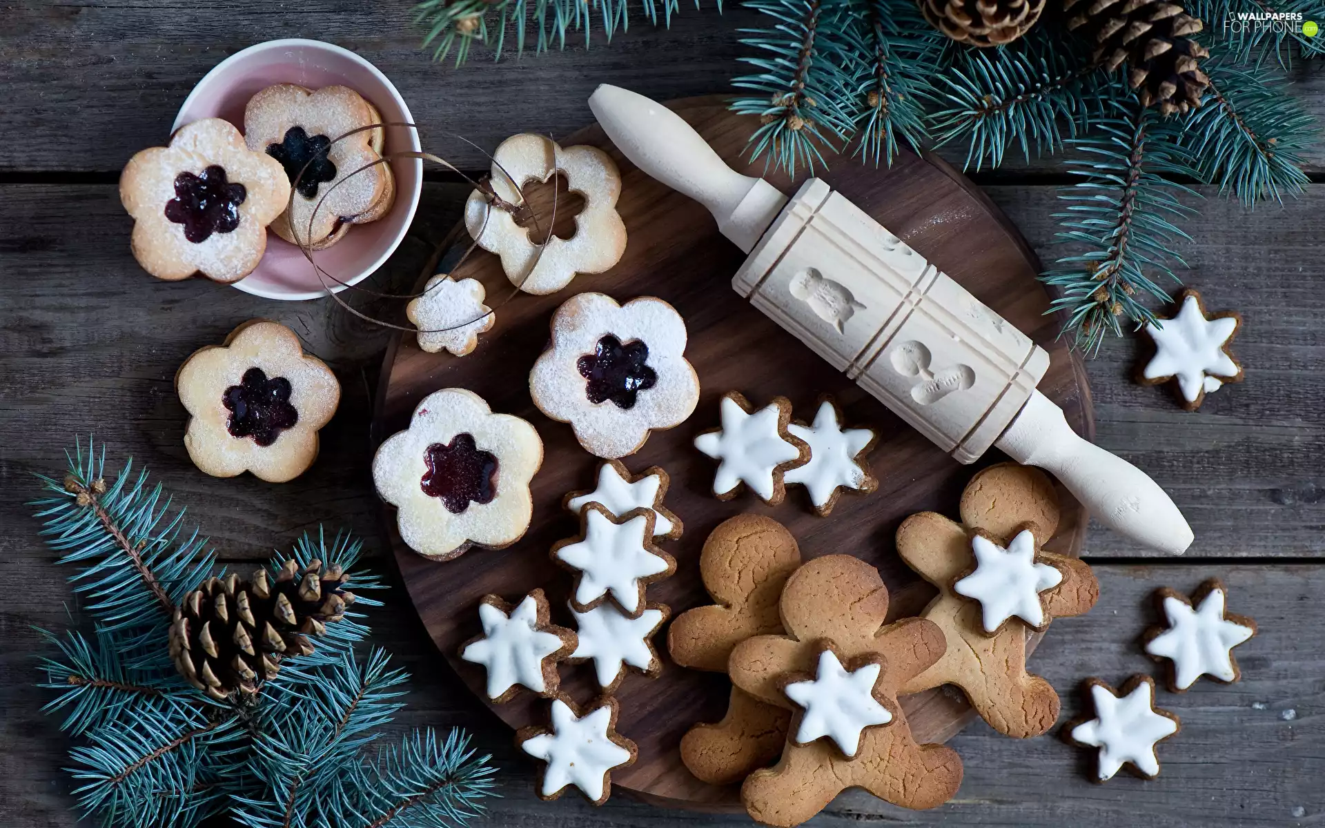 Flowers, Christmas, ##, humans, Twigs, boarding, board, Stars, Cookies, cones, bowl