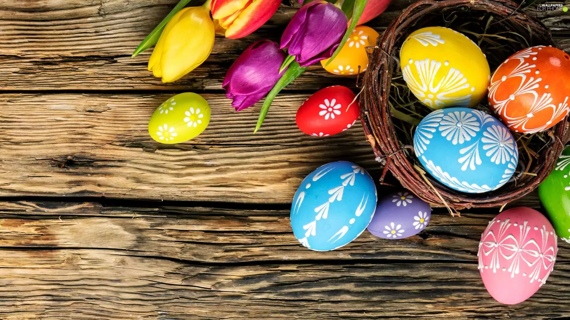 eggs, Easter, Tulips, boarding, basket, color