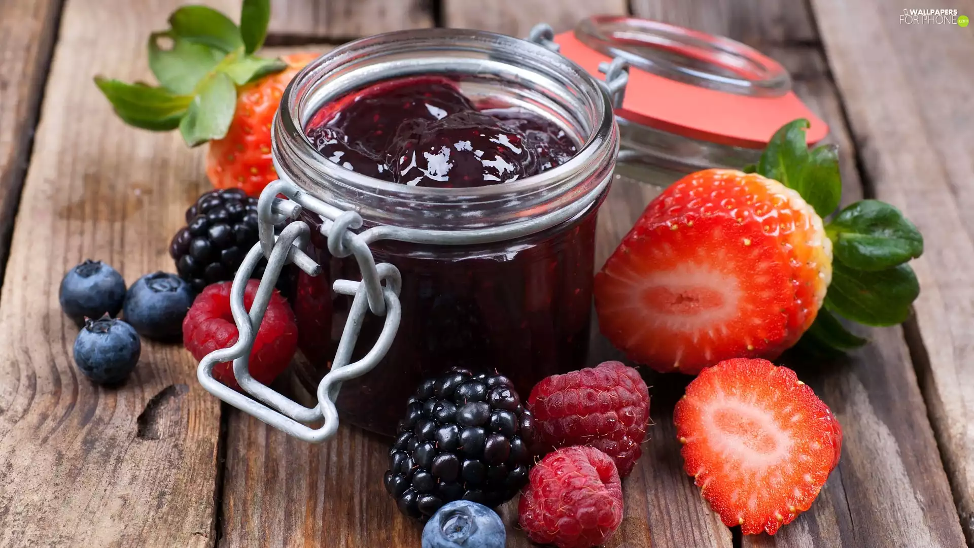strawberries, Jam, blackberries, boarding, raspberries, jar