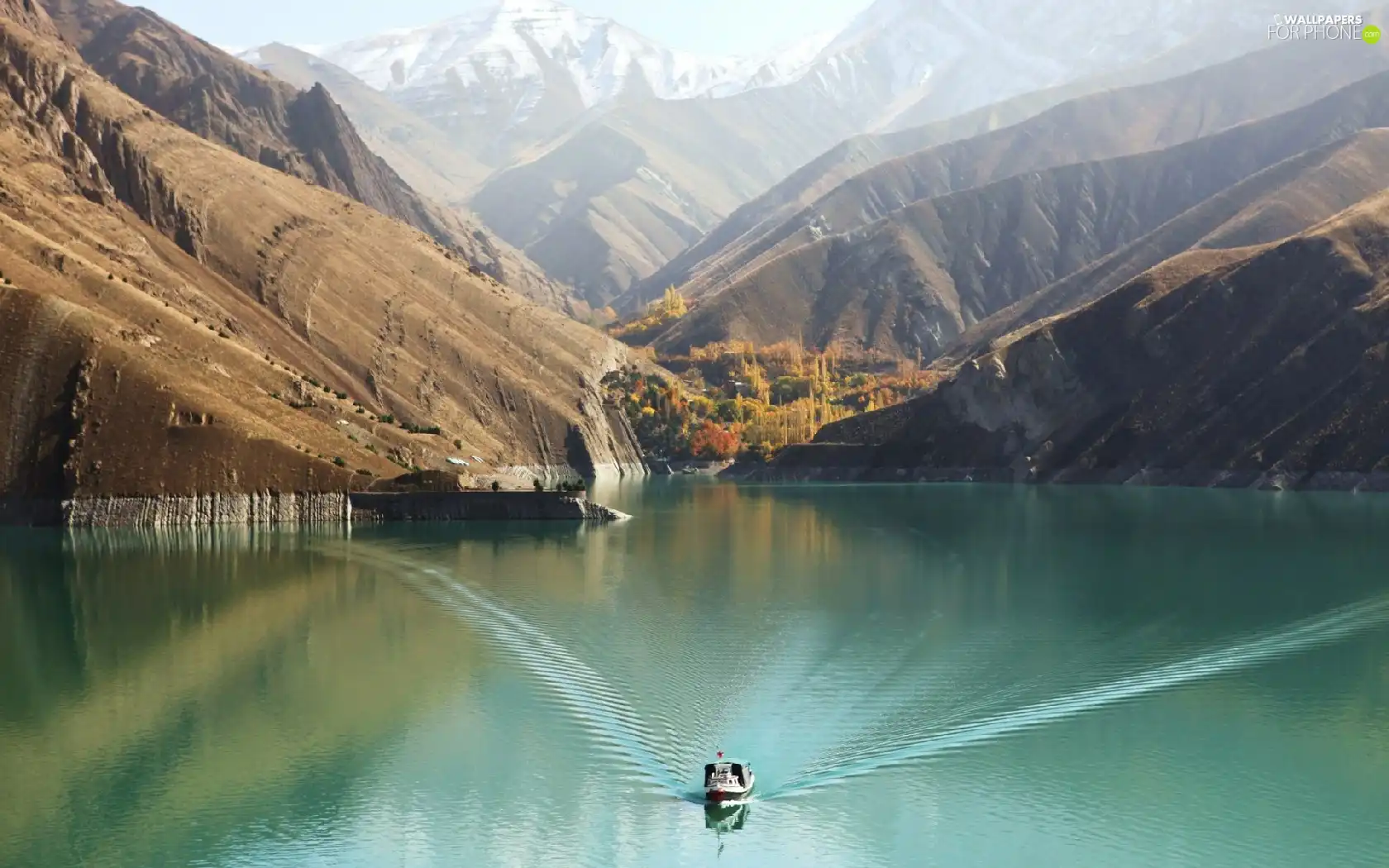 Boat, Mountains, lake