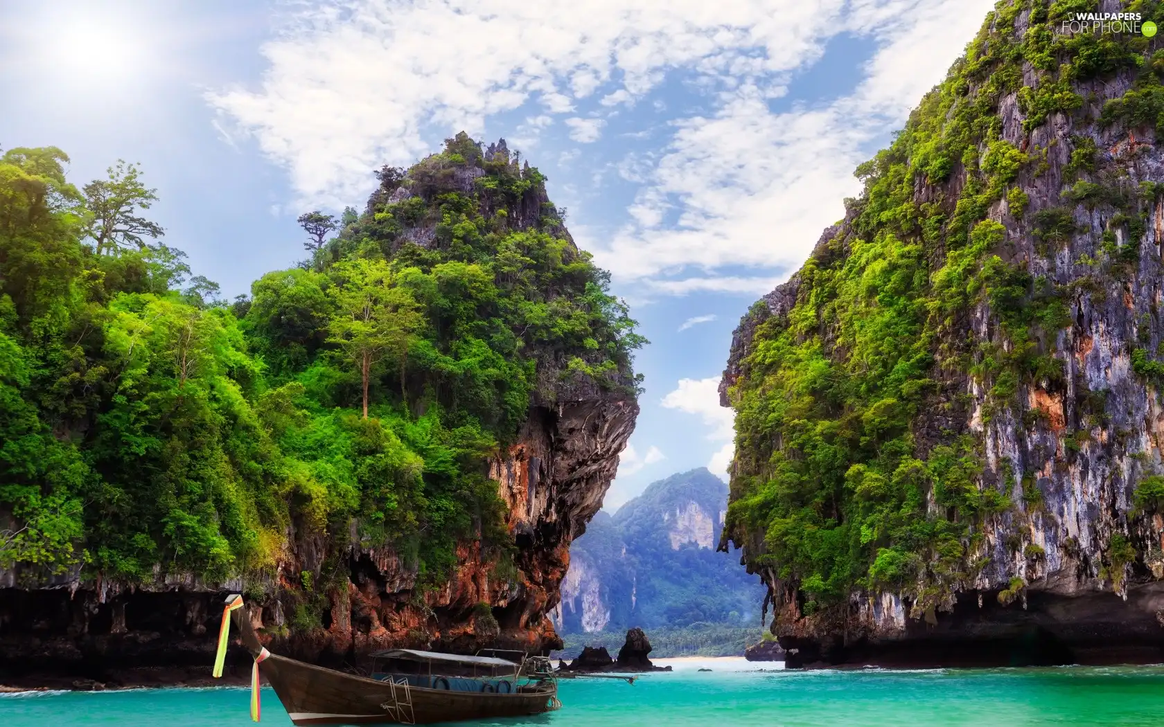 Thailand, sea, Boat, Mountains