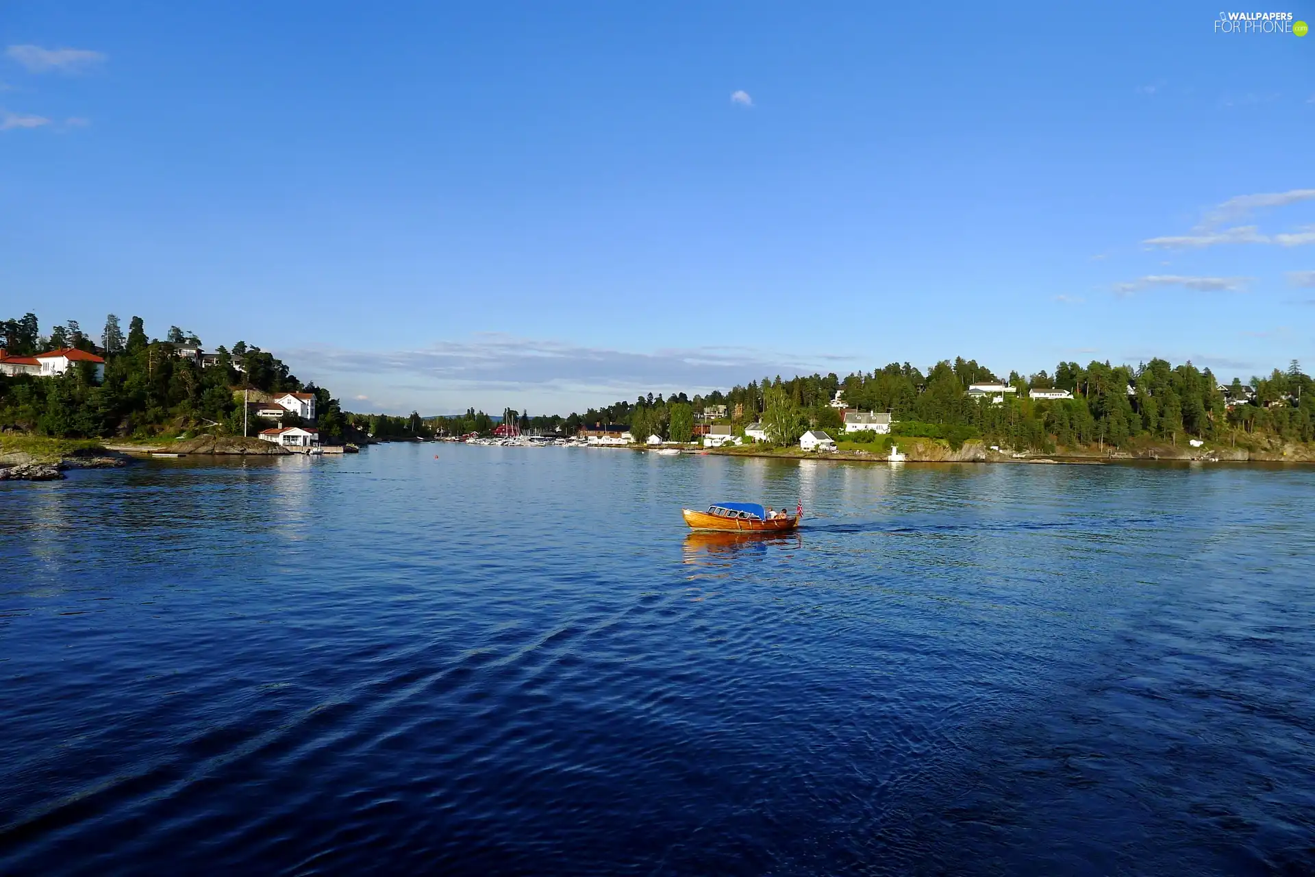 Town, Sea, Boat, by