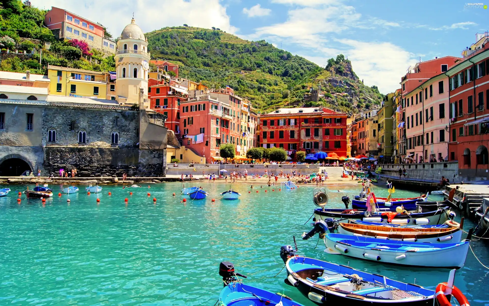 Italy, canal, Boats, Vernazza