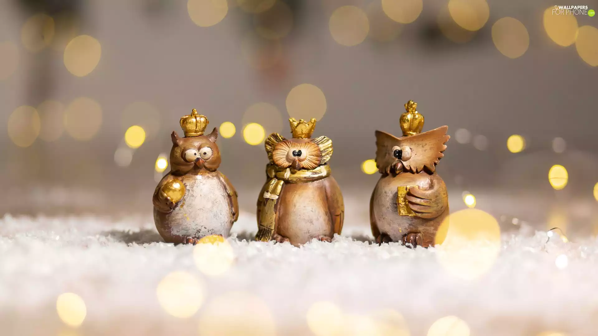 snow, Bokeh, birds, Owls, figures