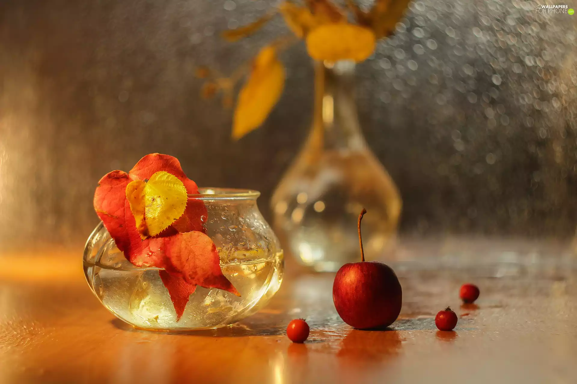 vase, Bokeh, Leaf, Apple, Red
