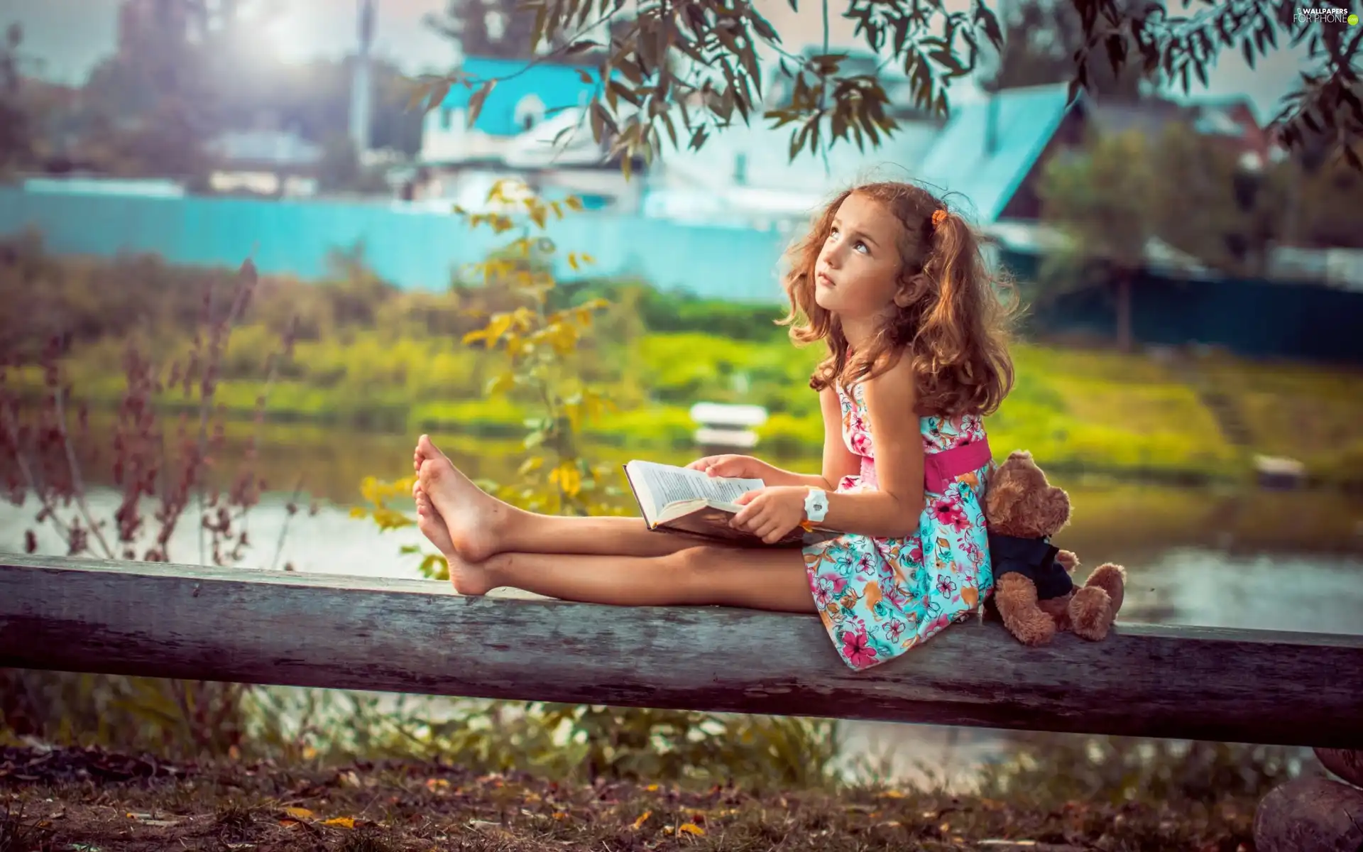 Book, girl, teddybear