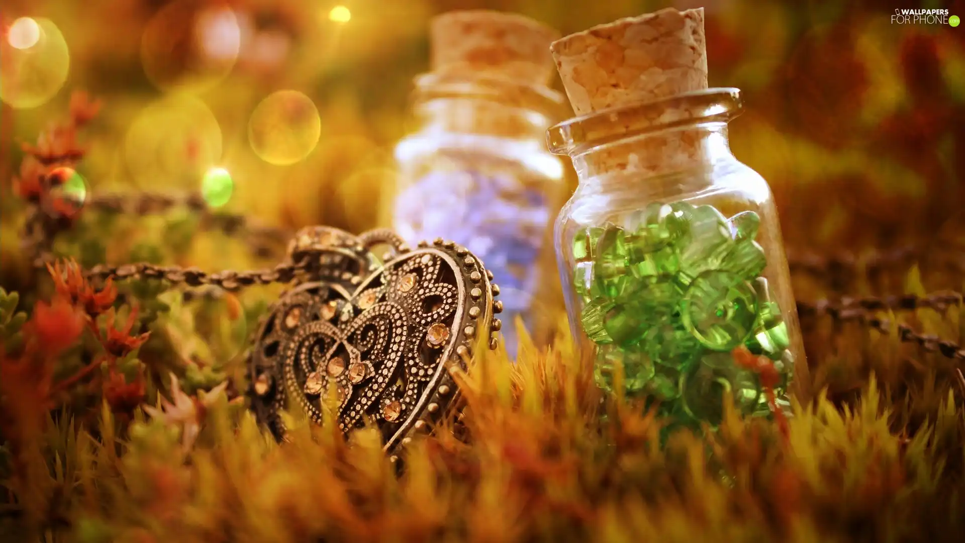 Bottles, grass, pendant