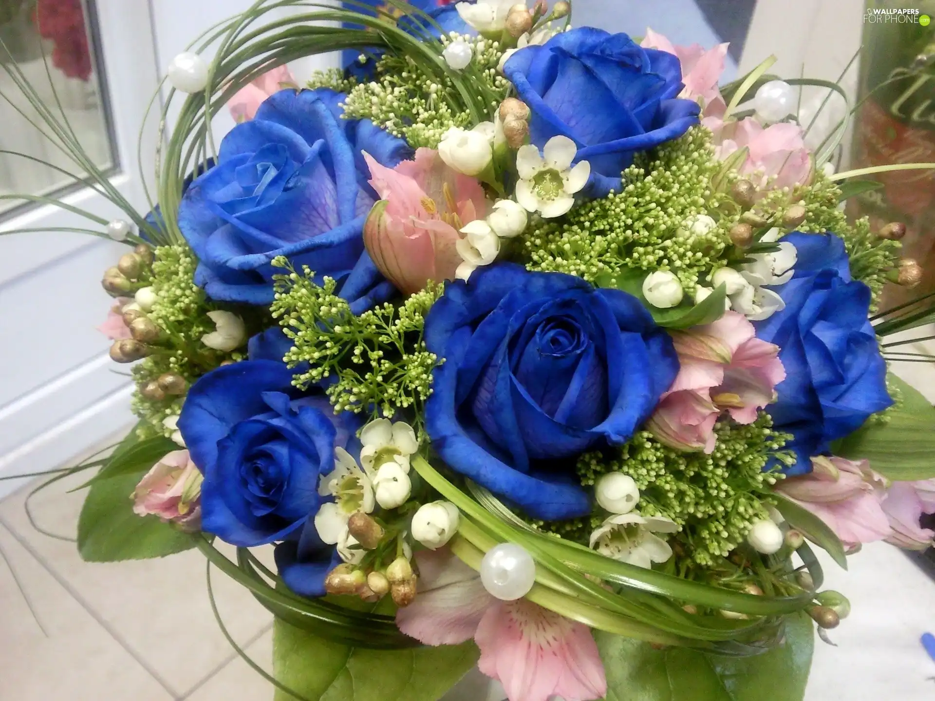 bouquet, roses, Blue