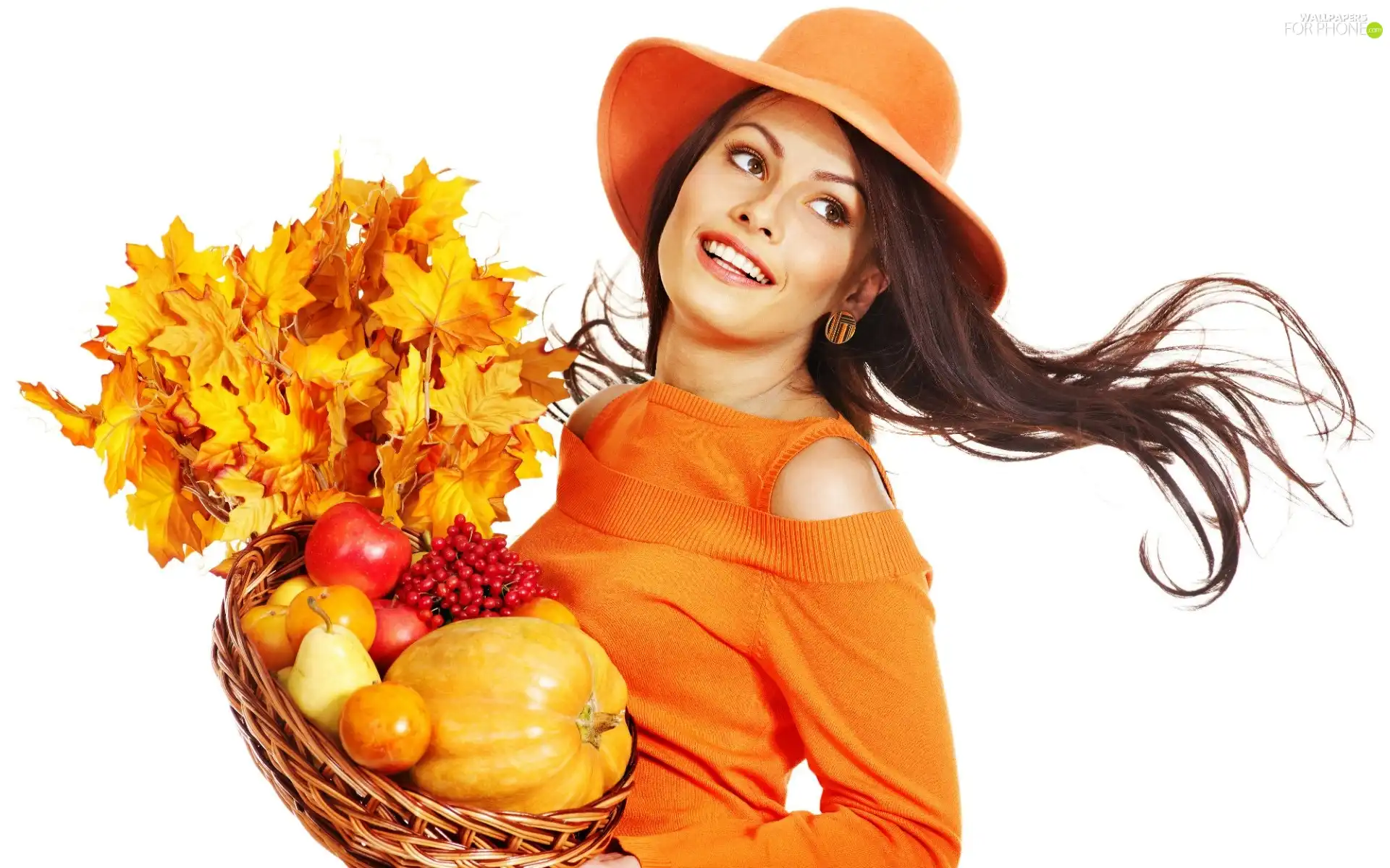 bouquet, Leaves, Donations, autumn, brunette
