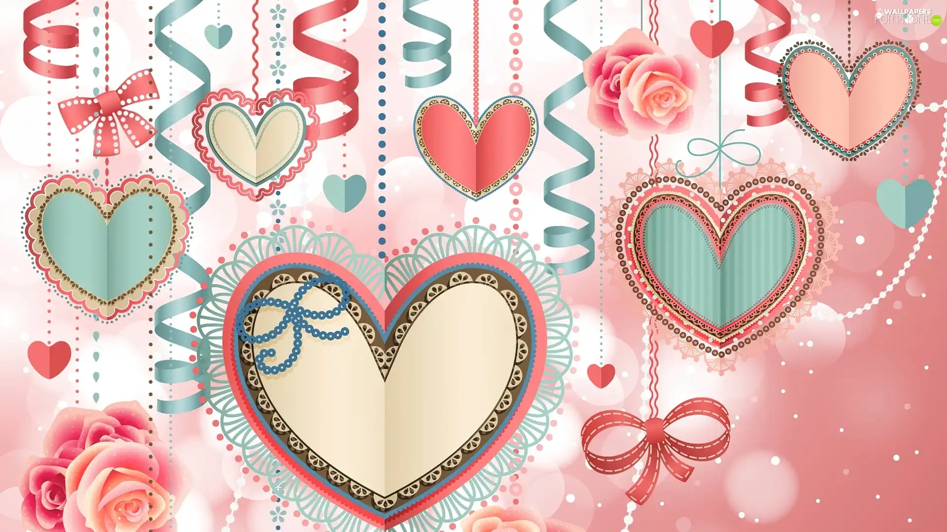 bow, hearts, streamers