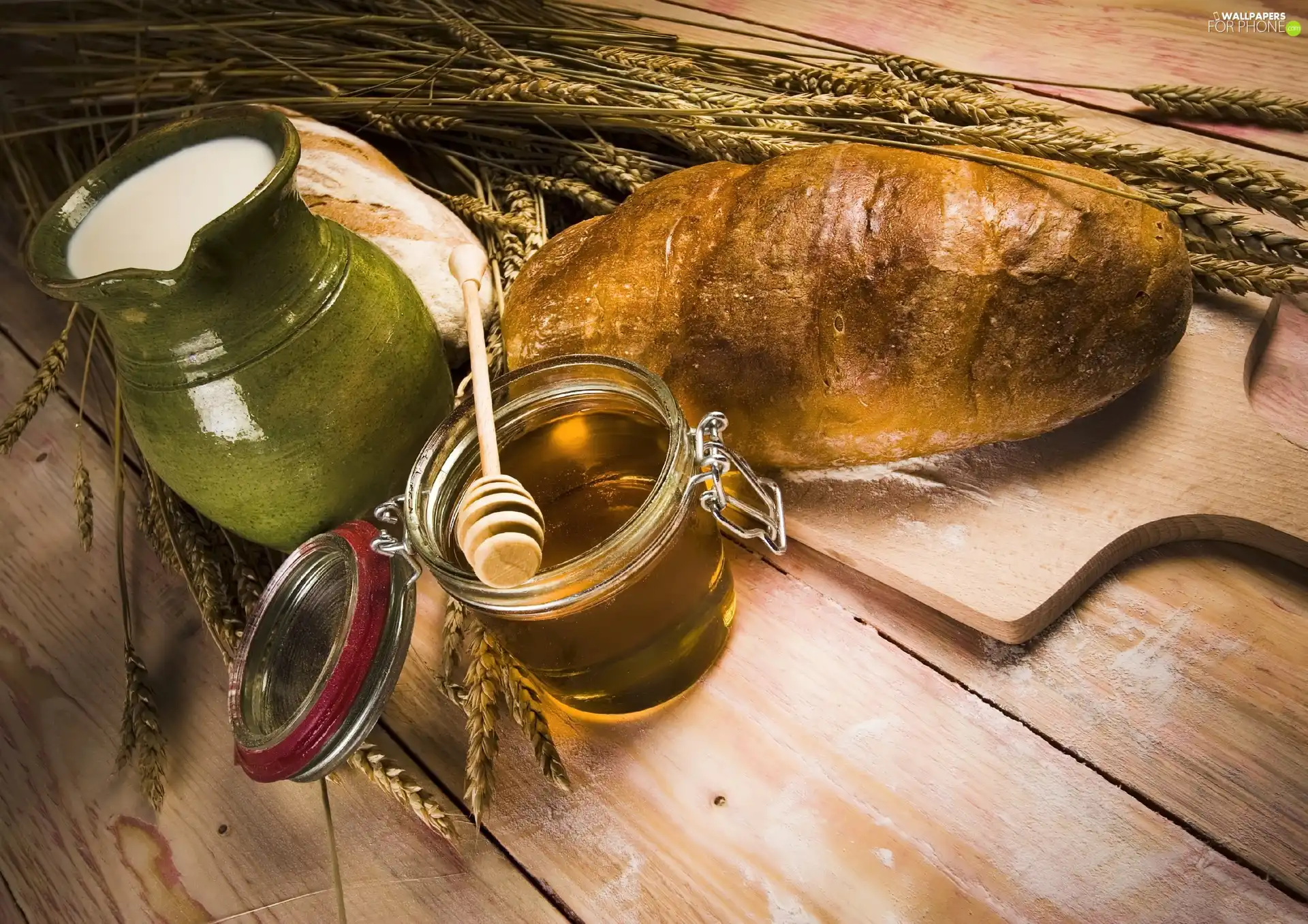 bread, milk, honey