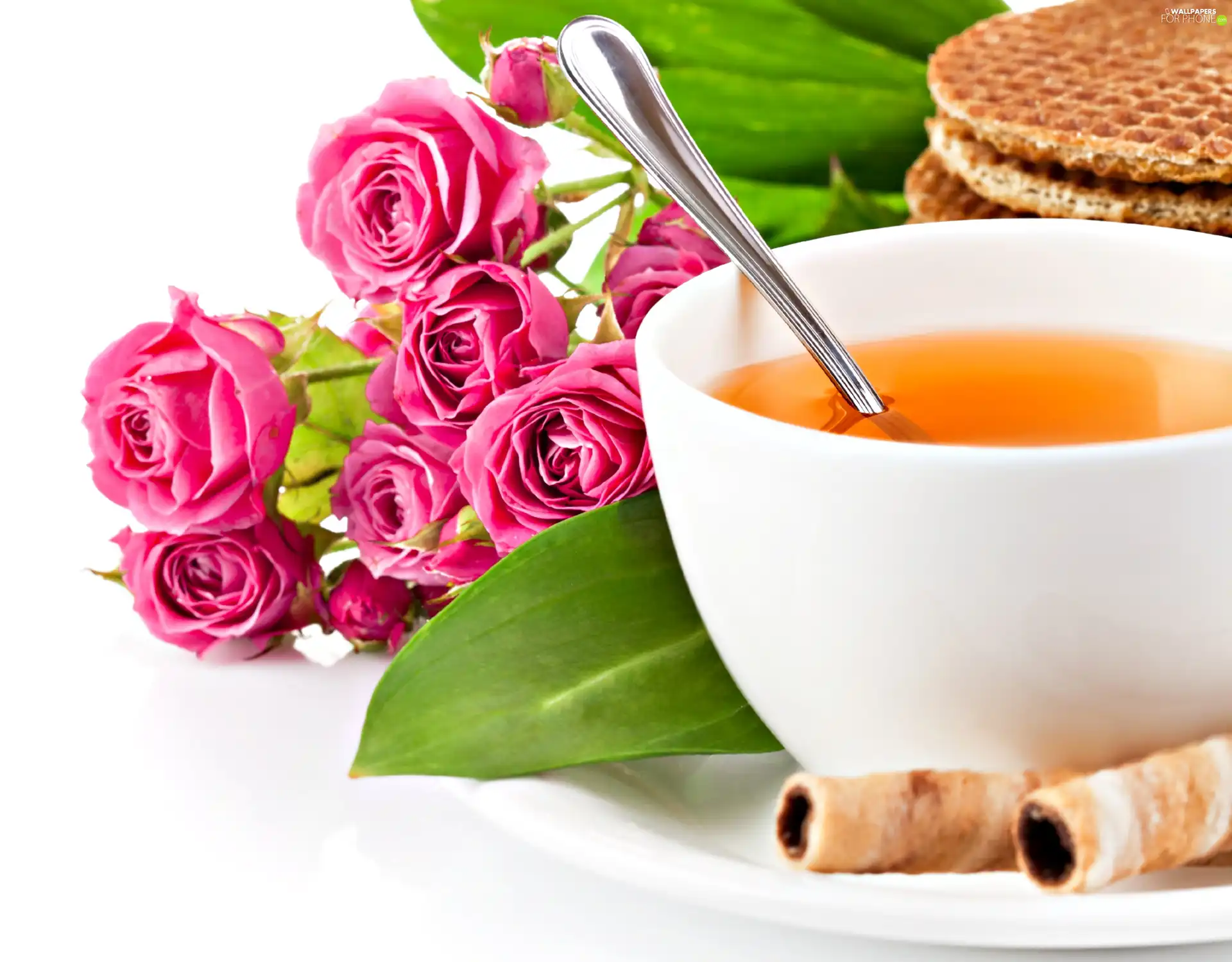 tea, roses, breakfast, Cookies