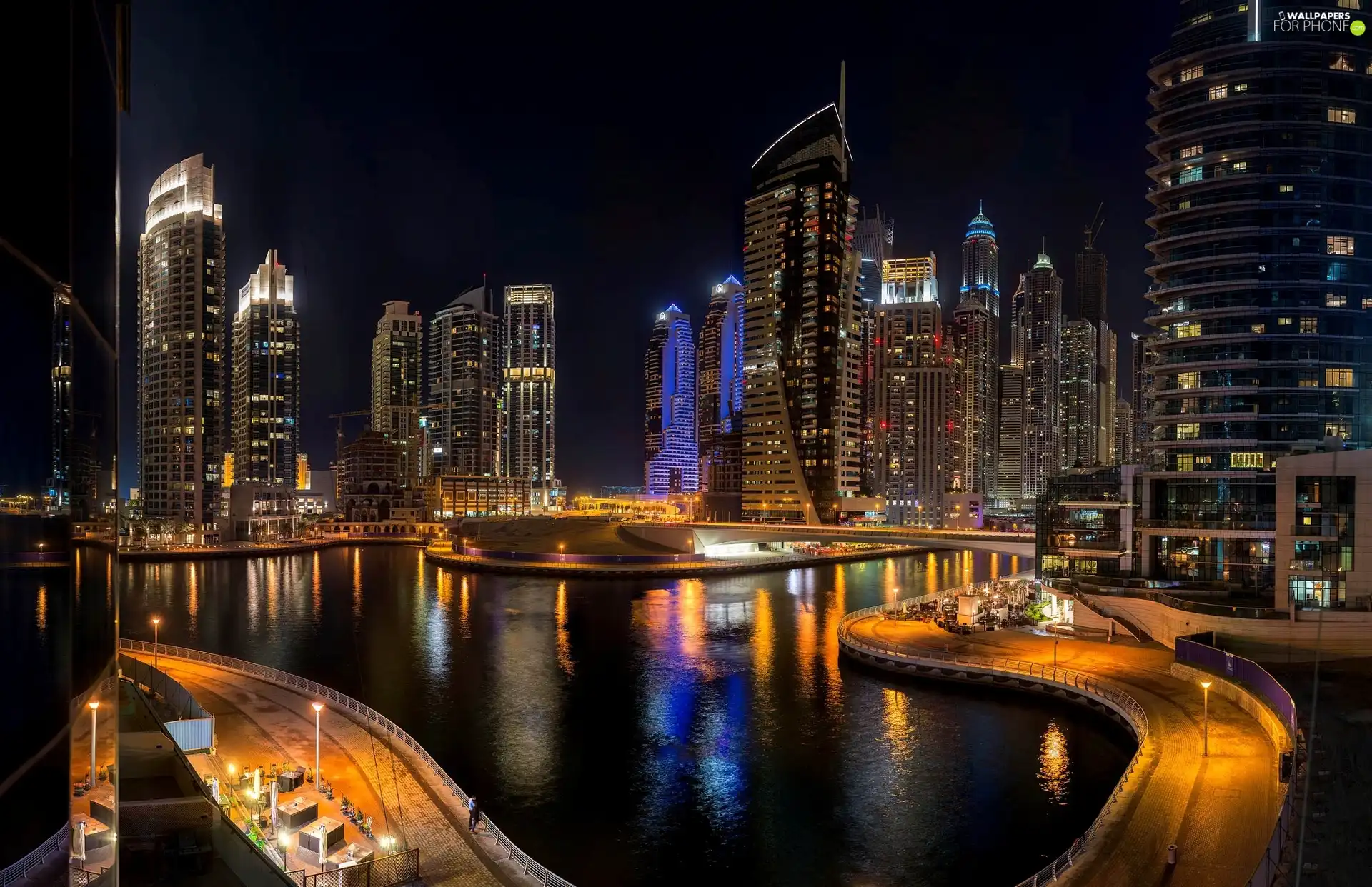 Dubaj, clouds, bridge, skyscrapers