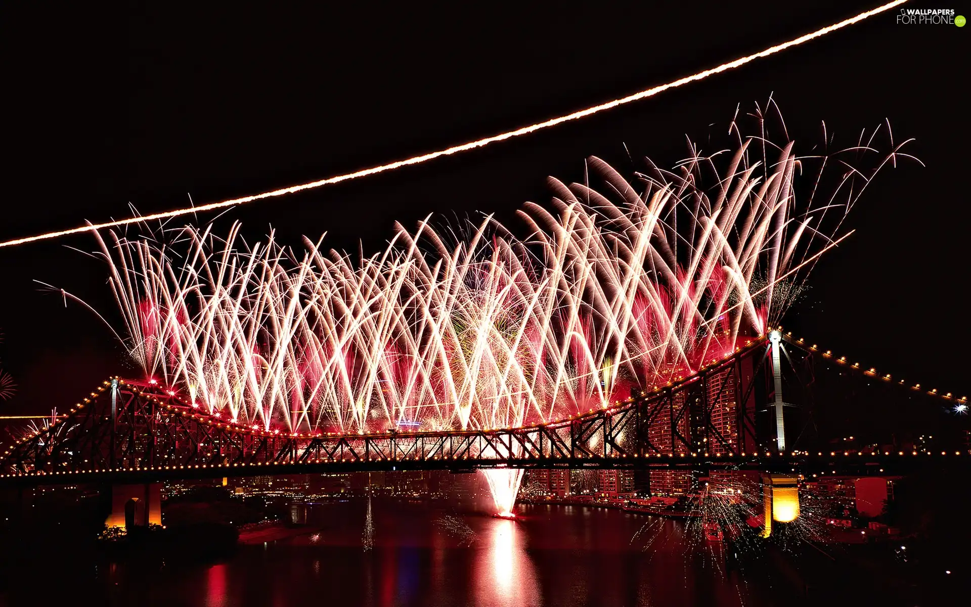 fireworks, bridge, New Year