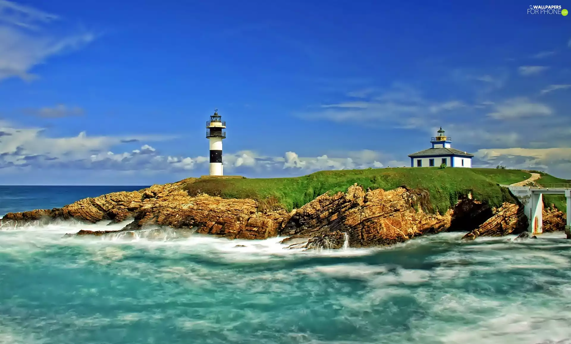 rocks, sea, sea, bridge, lanterns, Island